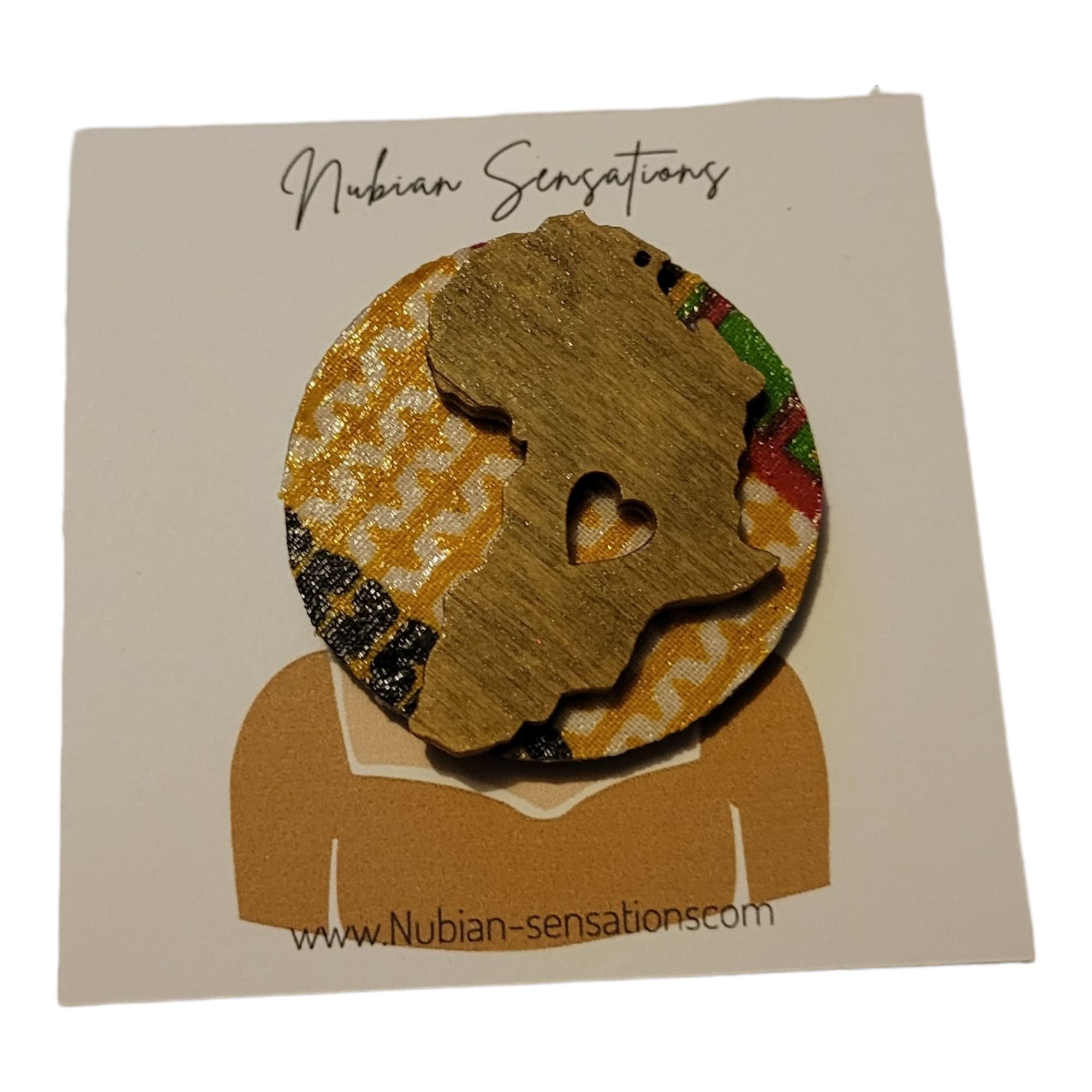 Africa Wood Lapel Pin,Afrocentirc Fabric
