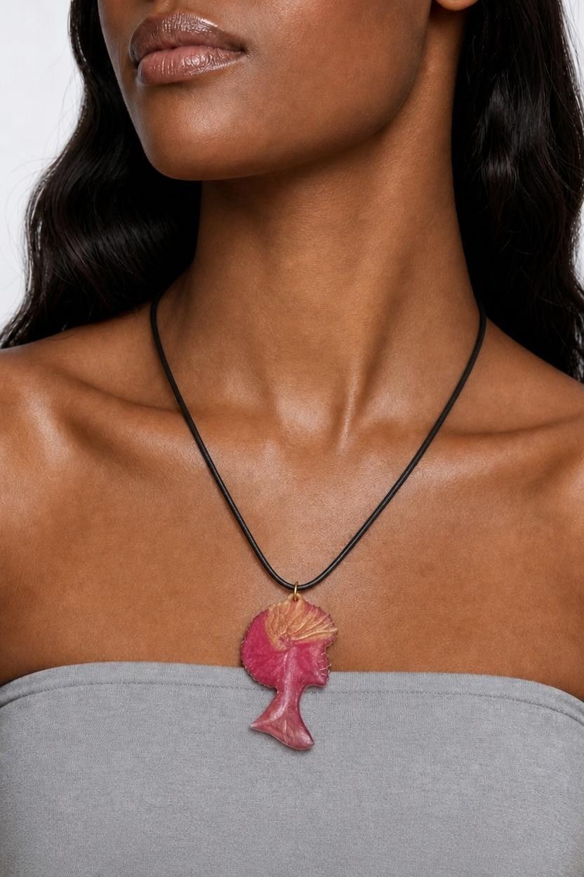 Handmade Afro Woman Resin Necklace