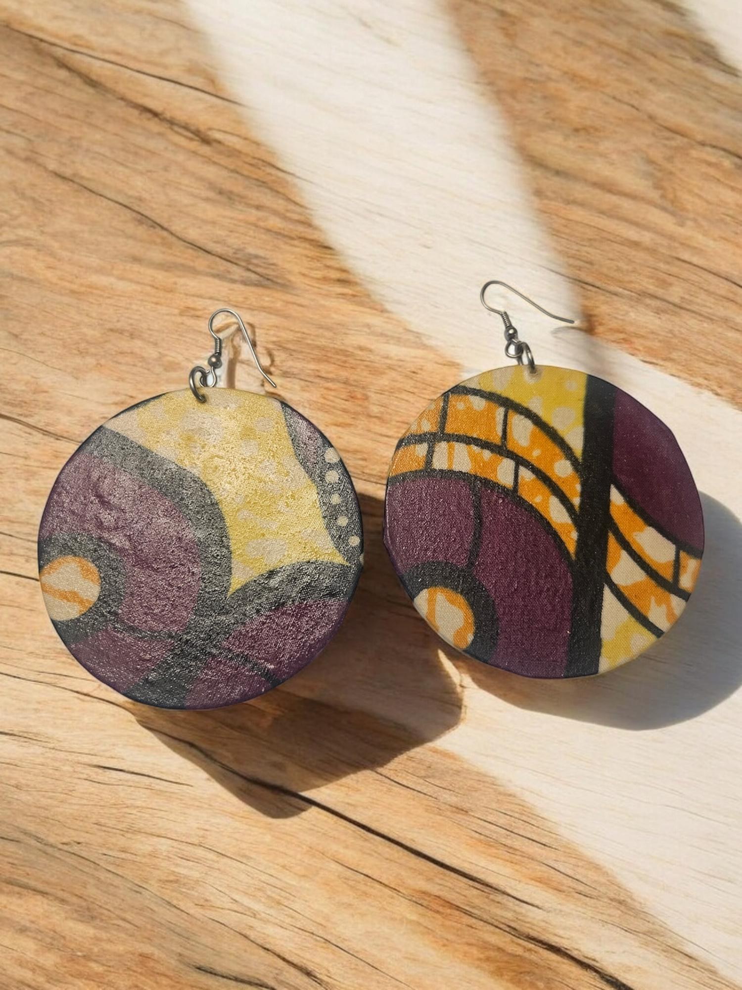 Afrocentric Fabric and wood Earrings
