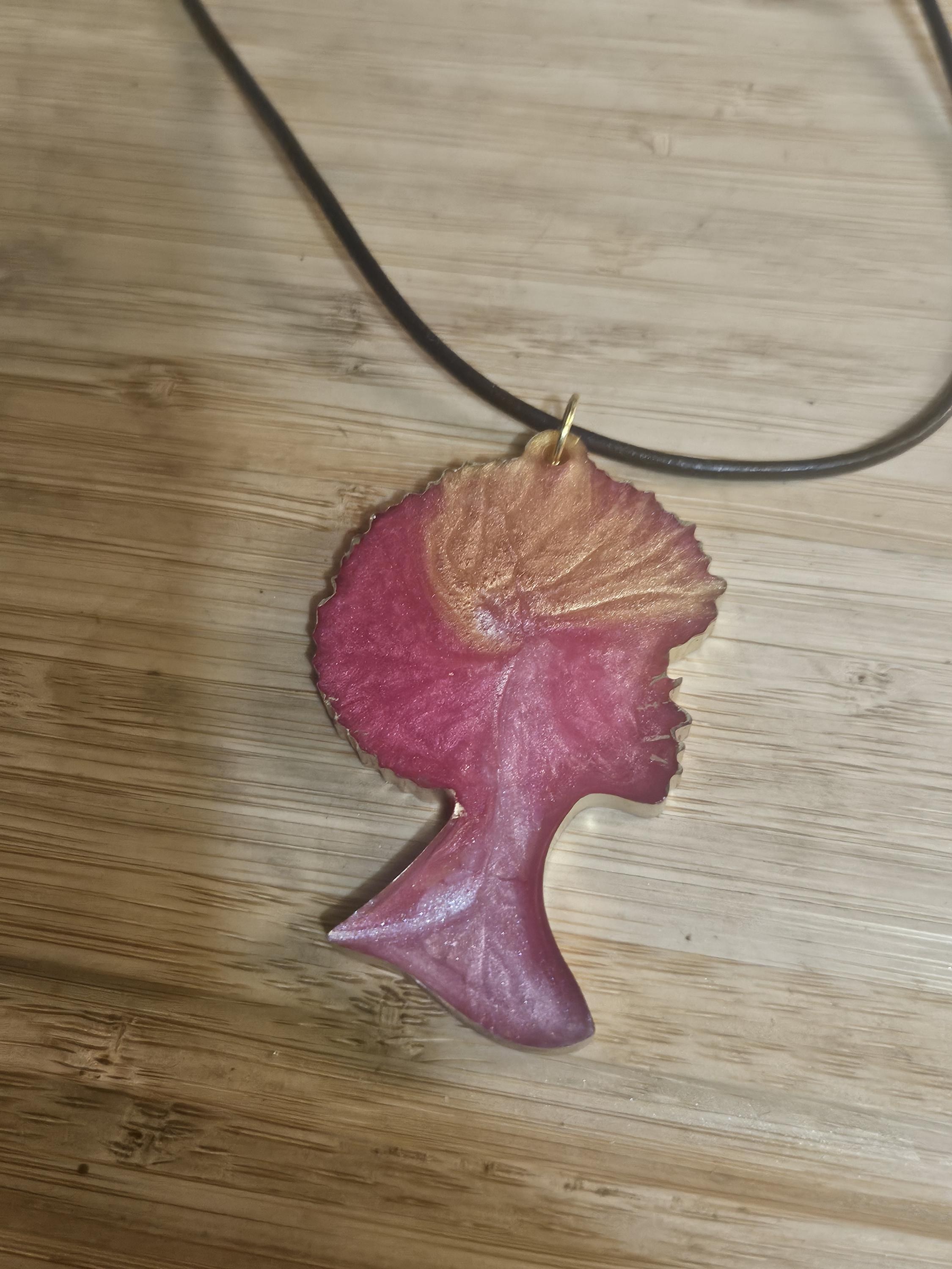 Handmade Afro Woman Resin Necklace view 2