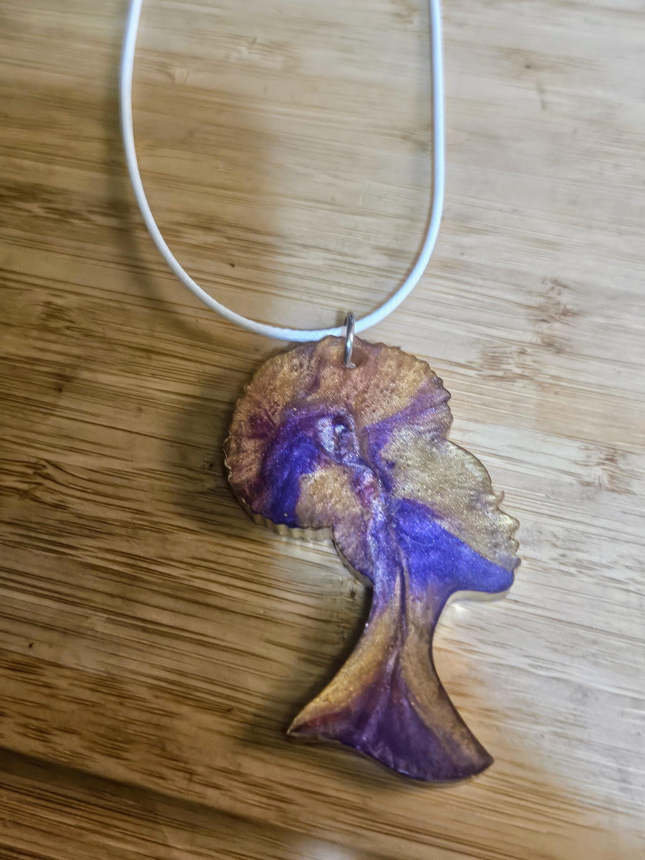 Handmade Afro Woman Resin Necklace view 2