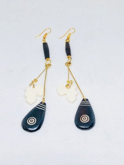 Kenyan Bone & Brass Earrings ,African Earrings,Brass Earrings,Tribal Dangle Earrings
