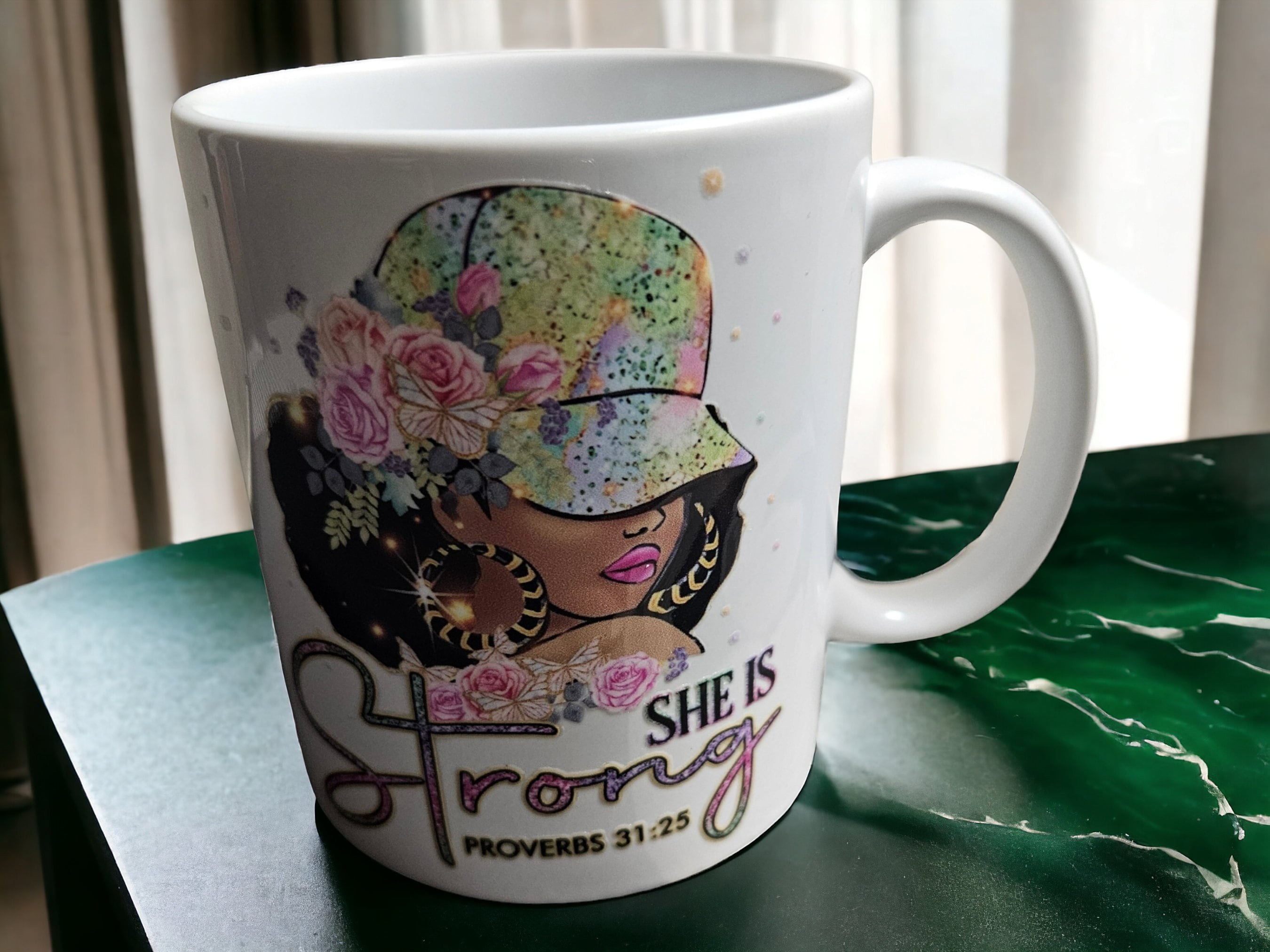 SHE IS STRONG Afrocentric Coffee Mug, Afro American Coffee Mug,Black Woman Boss view 2