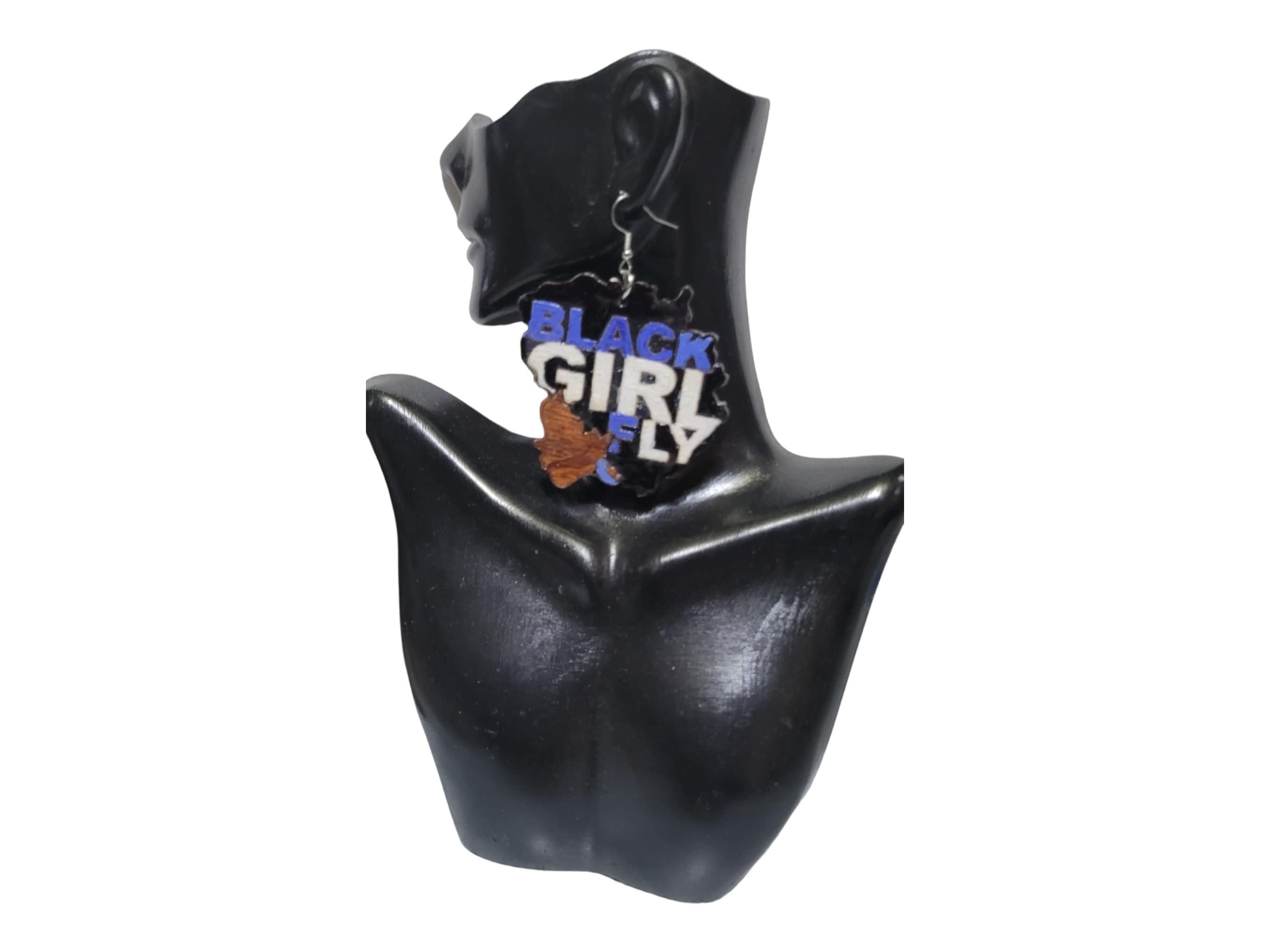 Black Girl Fly Natural Hair Afro Puff Silhouette Wood Earrings Africa Wooden Earrings