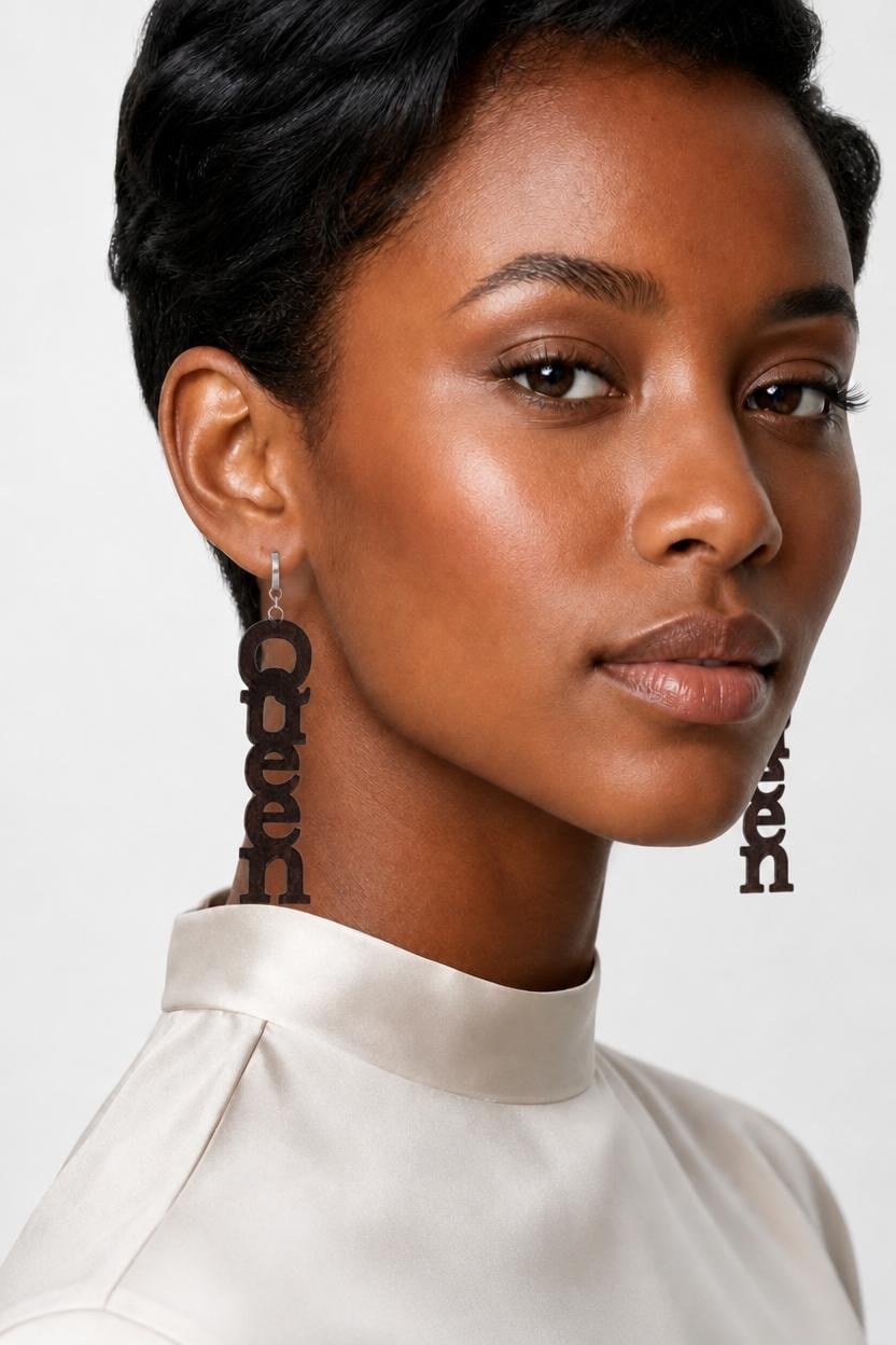 Queen Handpainted Wood Earrings