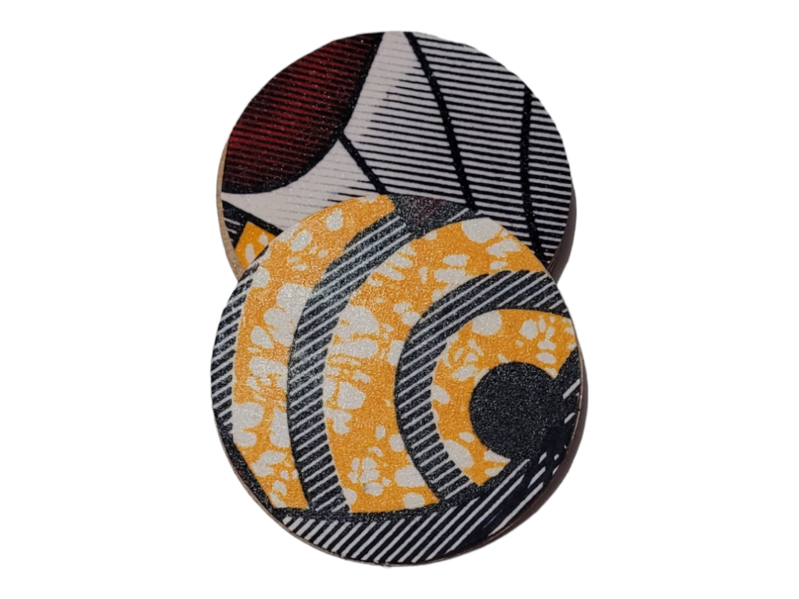 Afrocentric Fabric and Wood Coasters, Set Of four, Home Decor,Round African print coasters view 2