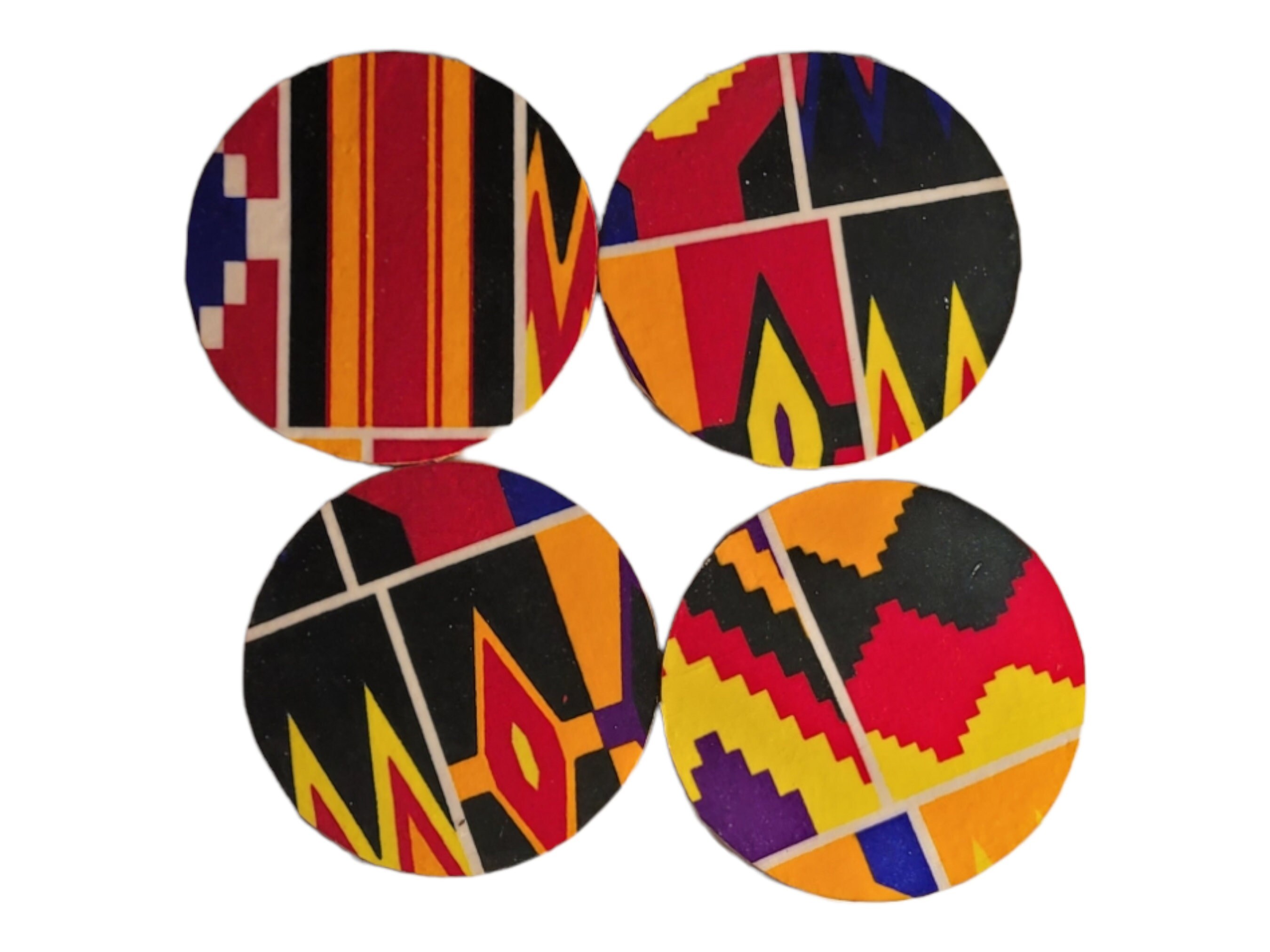 Afrocentric Fabric and Wood Coasters, Set Of four, Home Decor,Round African print coasters view 5