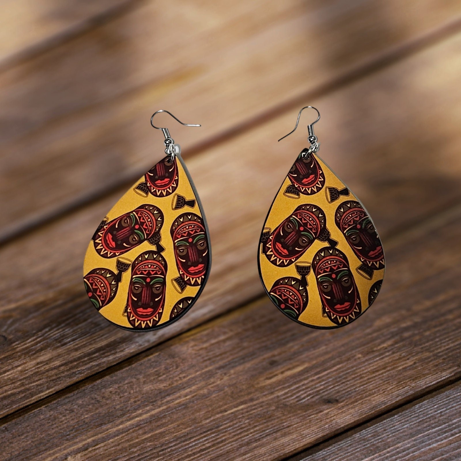 Afrocentric earrings, African prints Black Girl Magic,Teardrop Earrings view 2