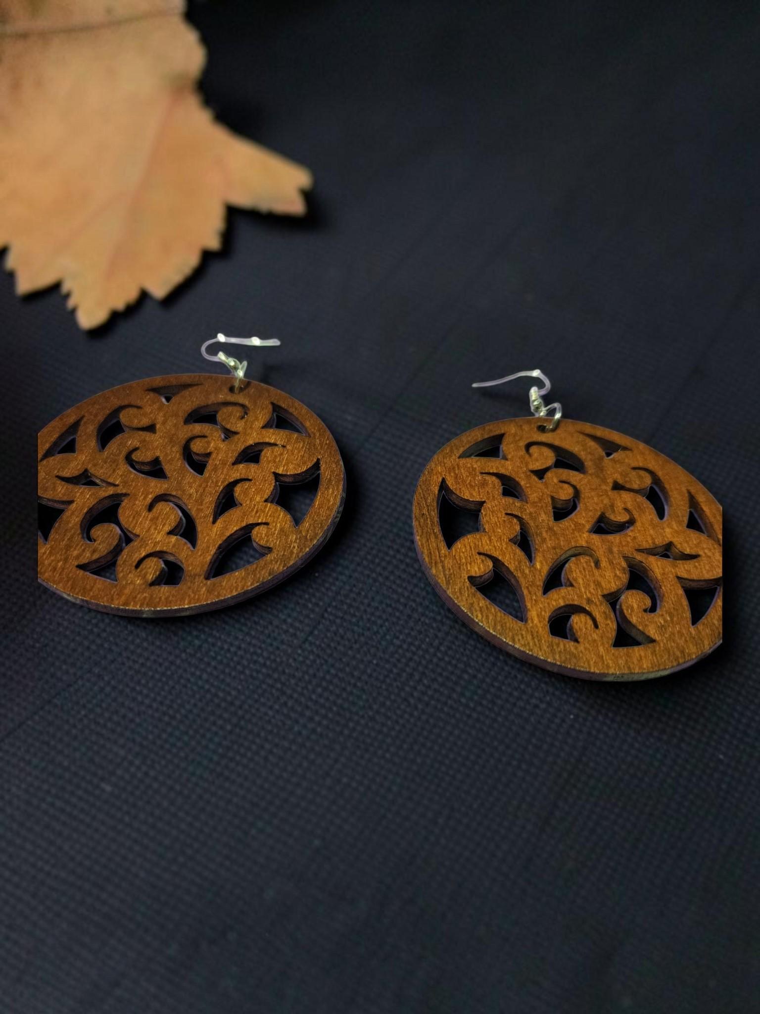 Wood Hoop Earrings, Lightweight Dangle Earrings view 2