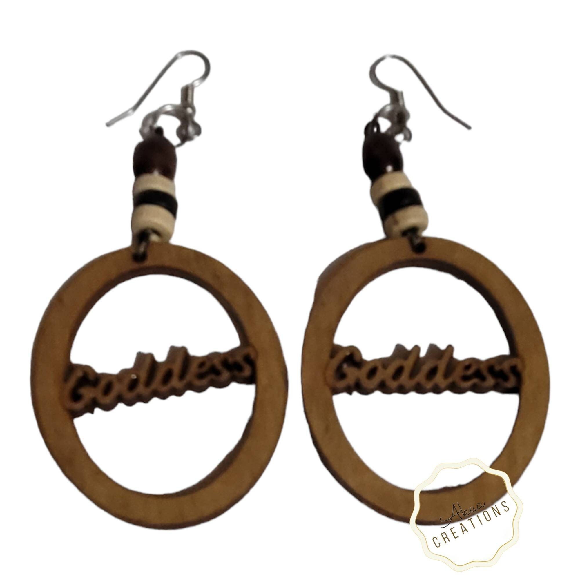 Hand-Painted Wood Goddess Hoop Earrings, Afrocentric Dangle Jewelry view 2
