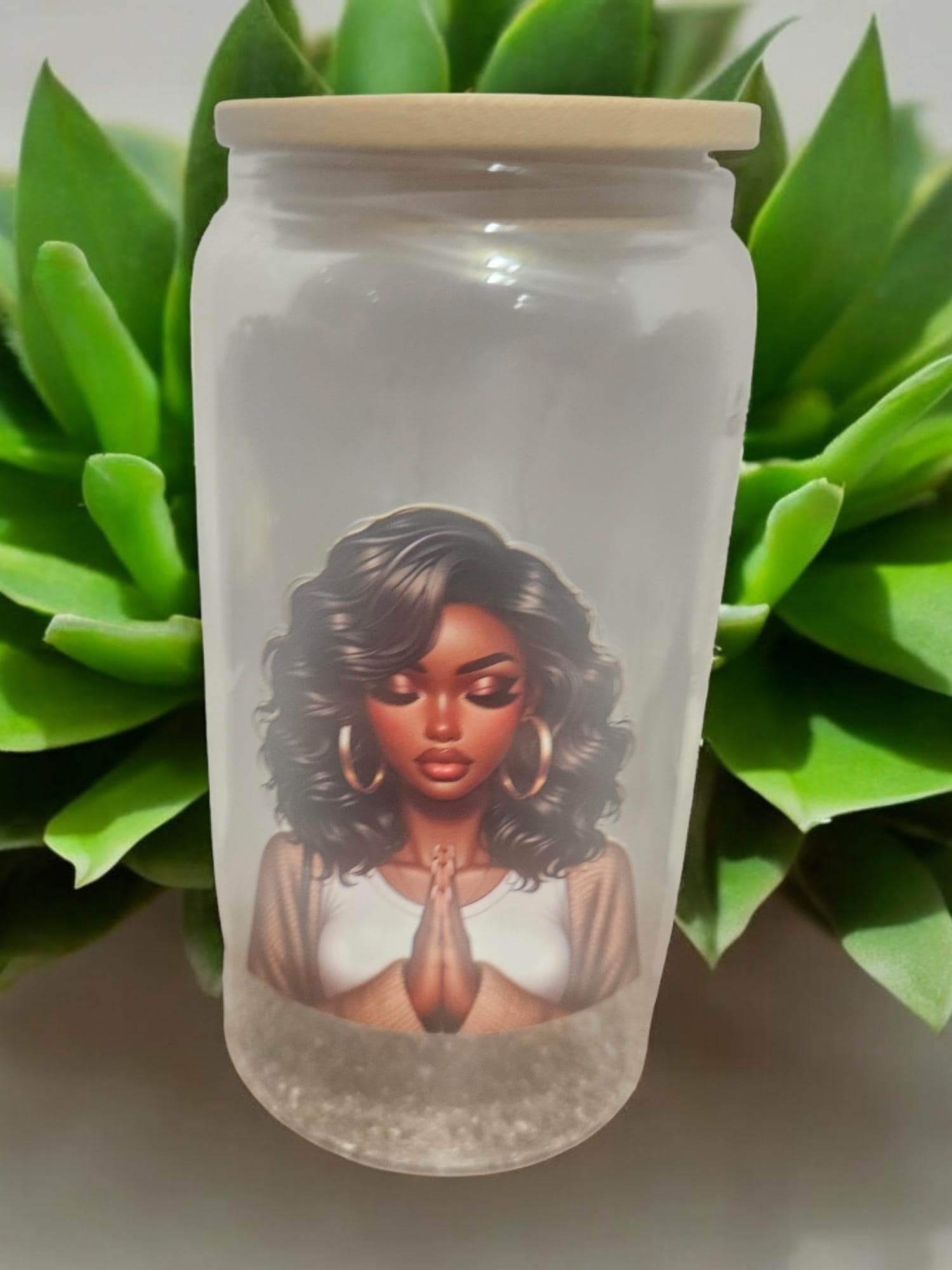 PRAYING WOMAN ,BeerCan,Glass,Ice Coffee Glass,Housewarming Gift, Afrocentric, Afro