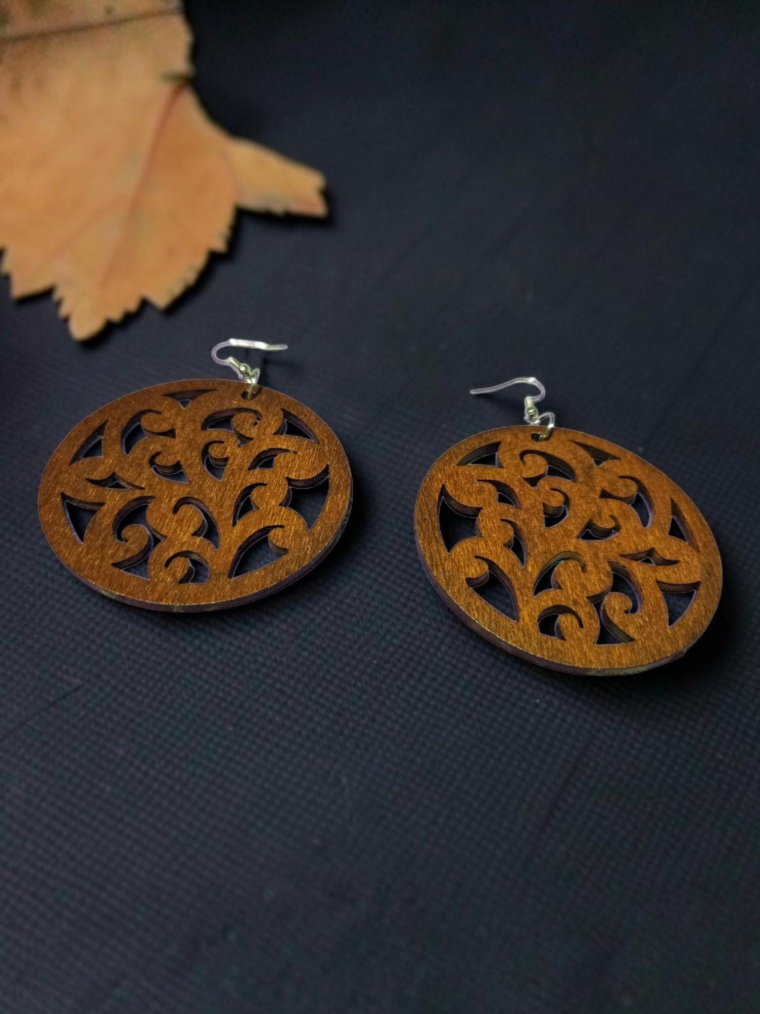 Wood Hoop Earrings, Lightweight Dangle Earrings view 3
