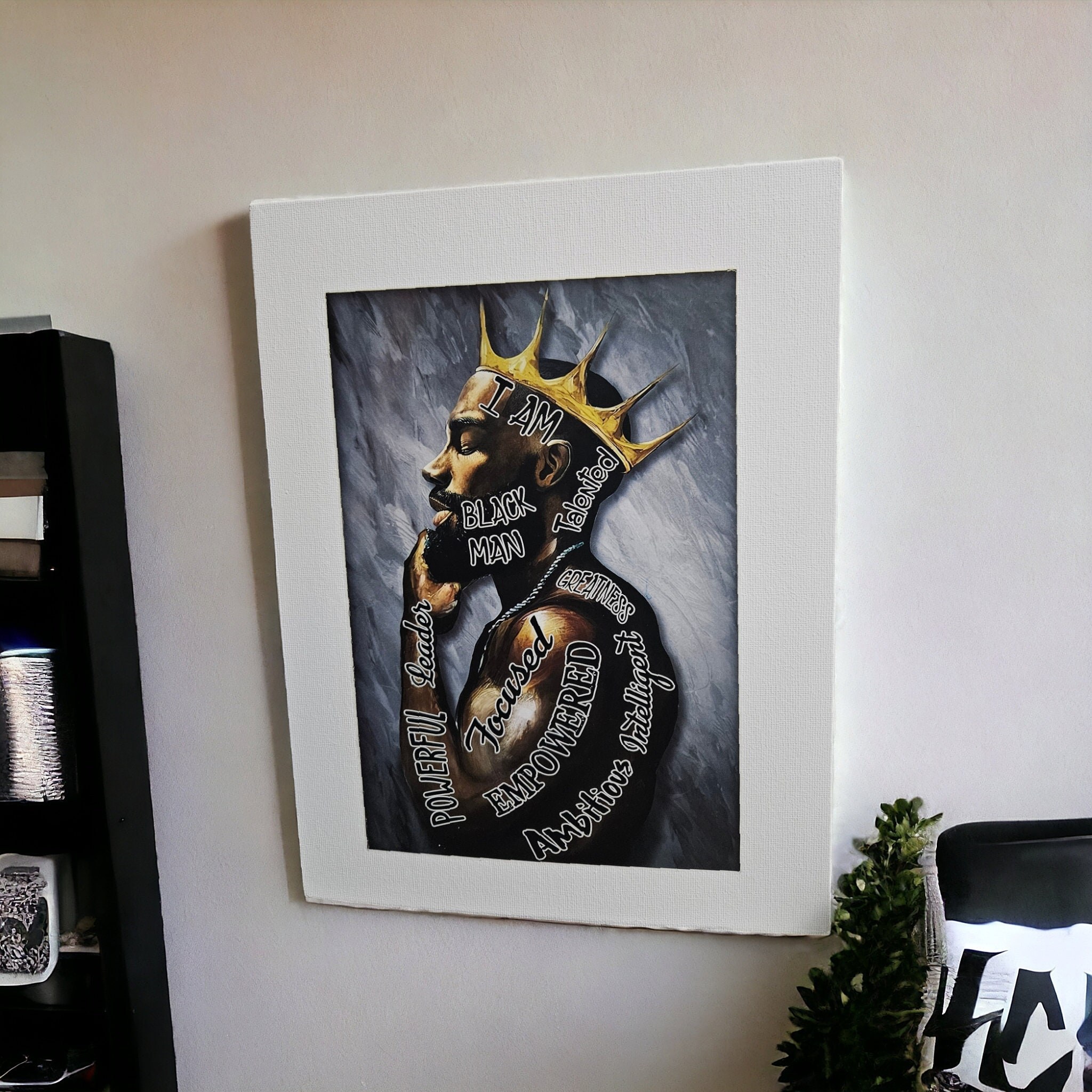 Afrocentric canvas Art,I am A celebration of identity and love,Black King view 3