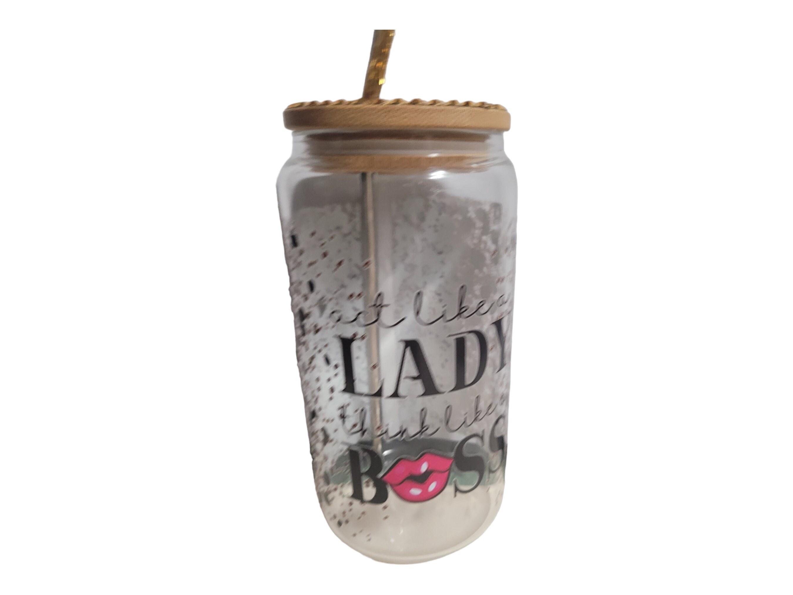 Act Like A Lady Think like A Boss,BeerCan,Glass,Ice Coffee Glass,Housewarming Gift, Afrocentric, Afro view 2