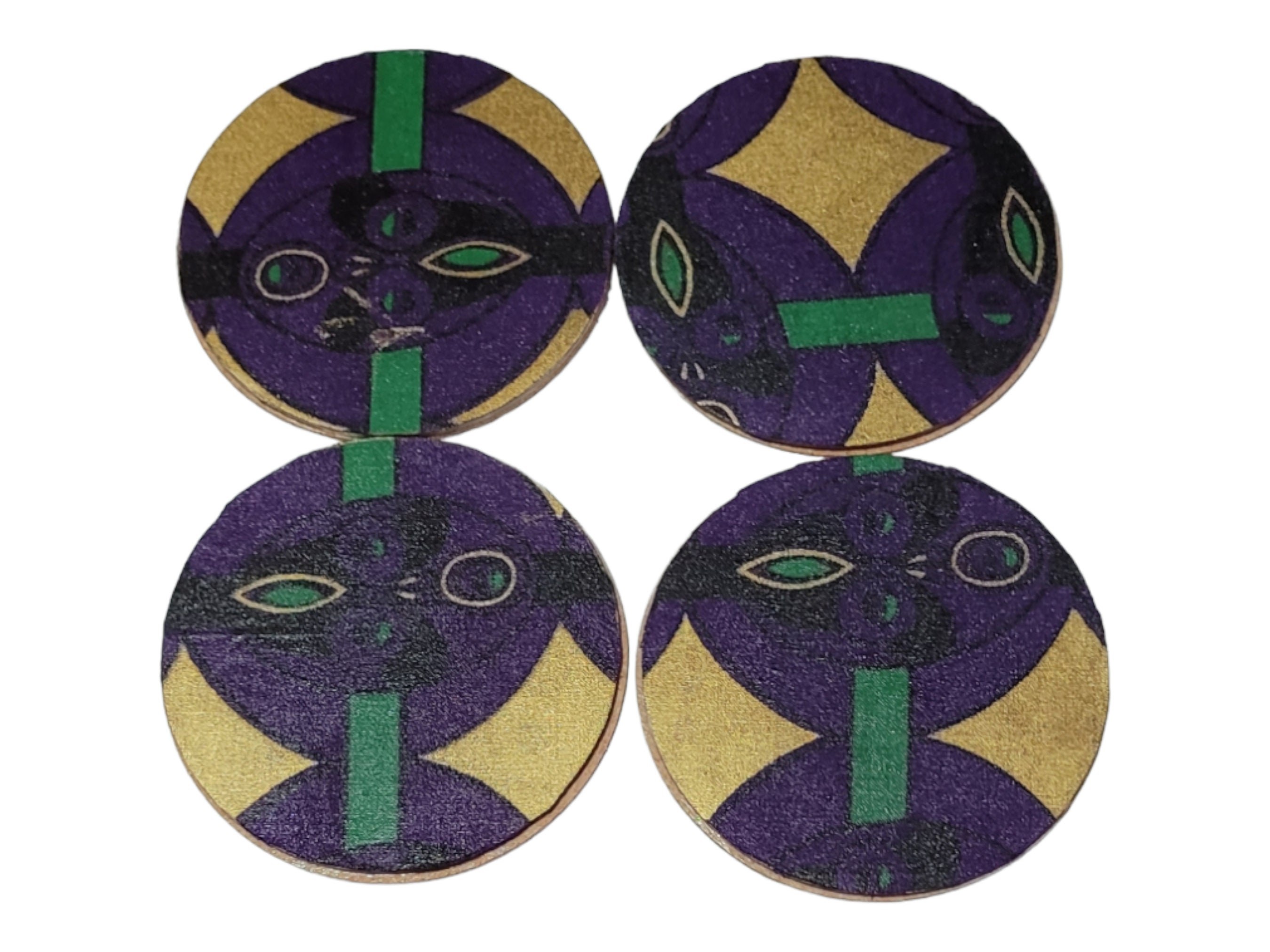 Afrocentric Fabric and Wood Coasters, Set Of four, Home Decor,Round African print coasters view 2