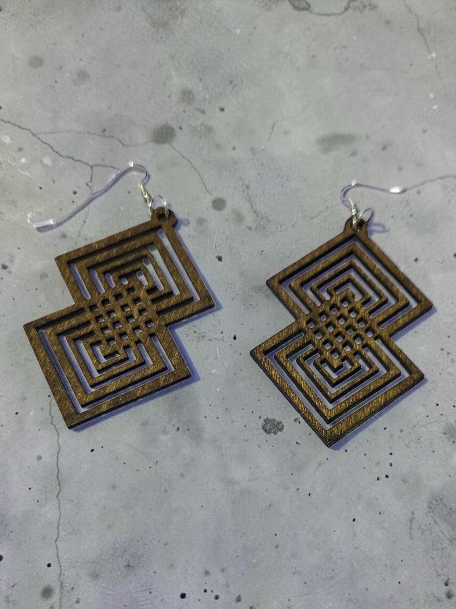 Wood Hoop Earrings, Lightweight Dangle Earrings view 3