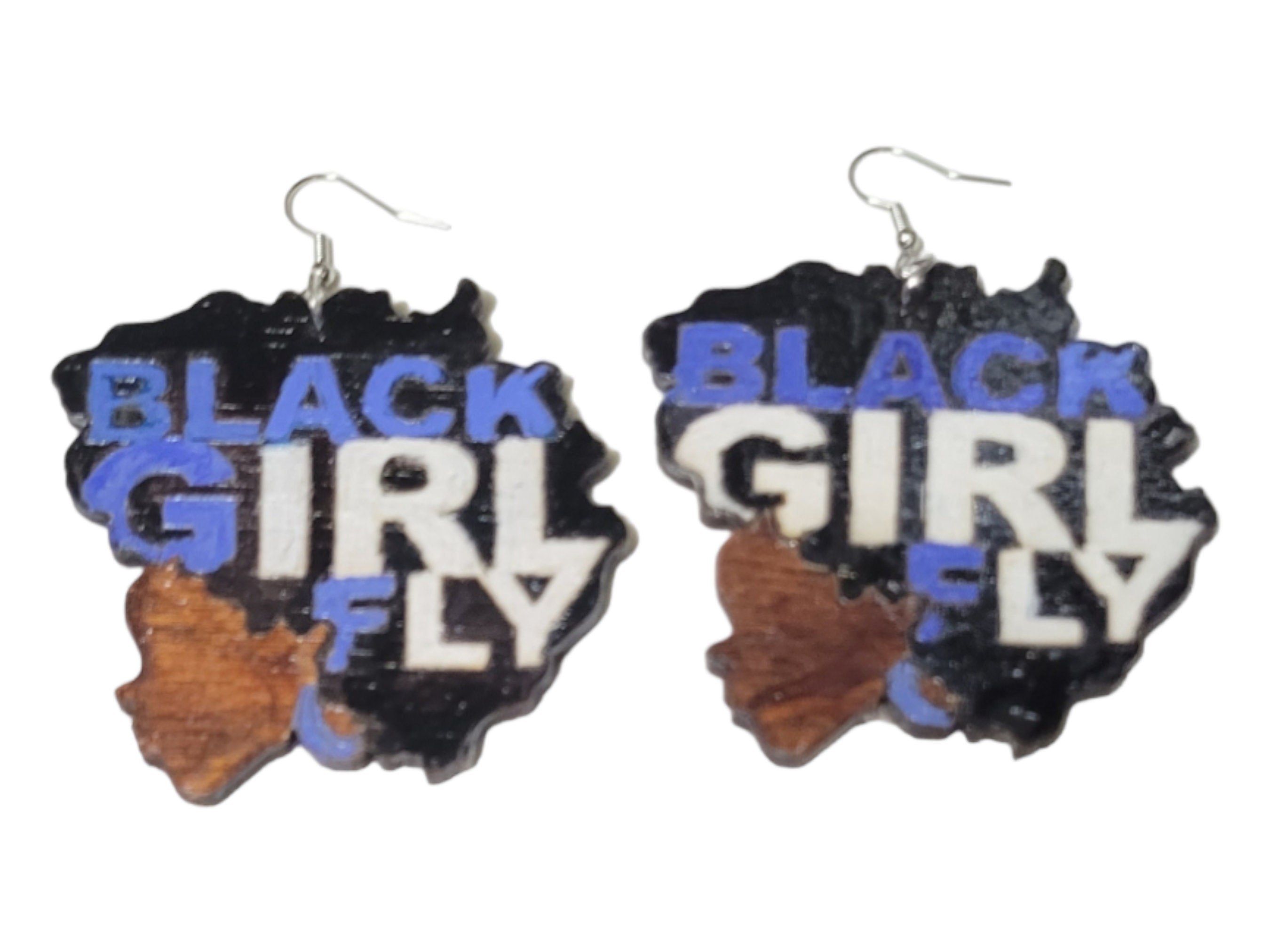 Black Girl Fly Natural Hair Afro Puff Silhouette Wood Earrings Africa Wooden Earrings view 2