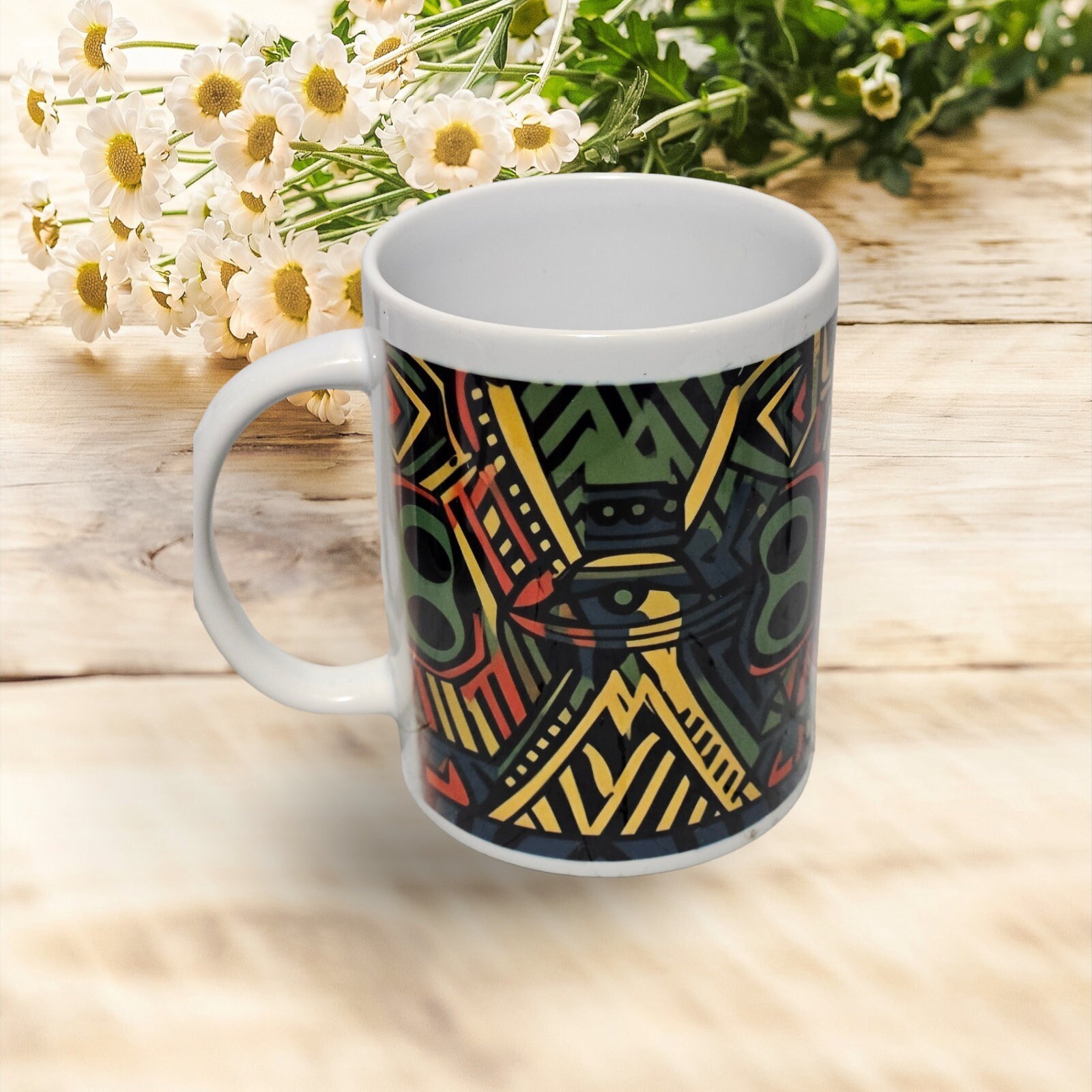 African print 15oz coffee Mug Afro American Coffee Mug,Free Matching Coaster view 2