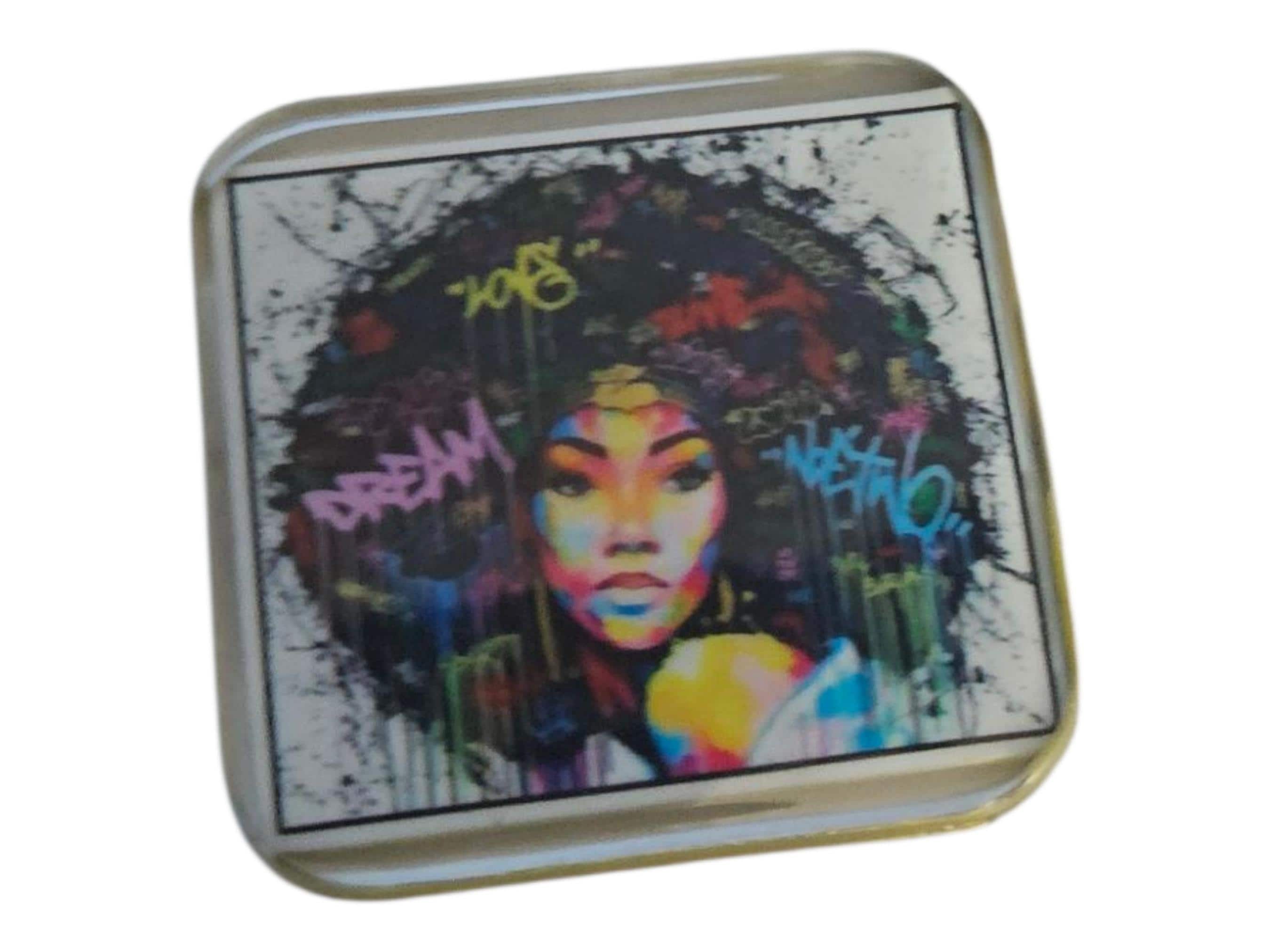 Afrocentric Resin Lapel Pin, Black Woman Brooch, Melanin Statement Pin, Handmade Afro Sisterhood Brooch, Graduation Conference Gift view 3