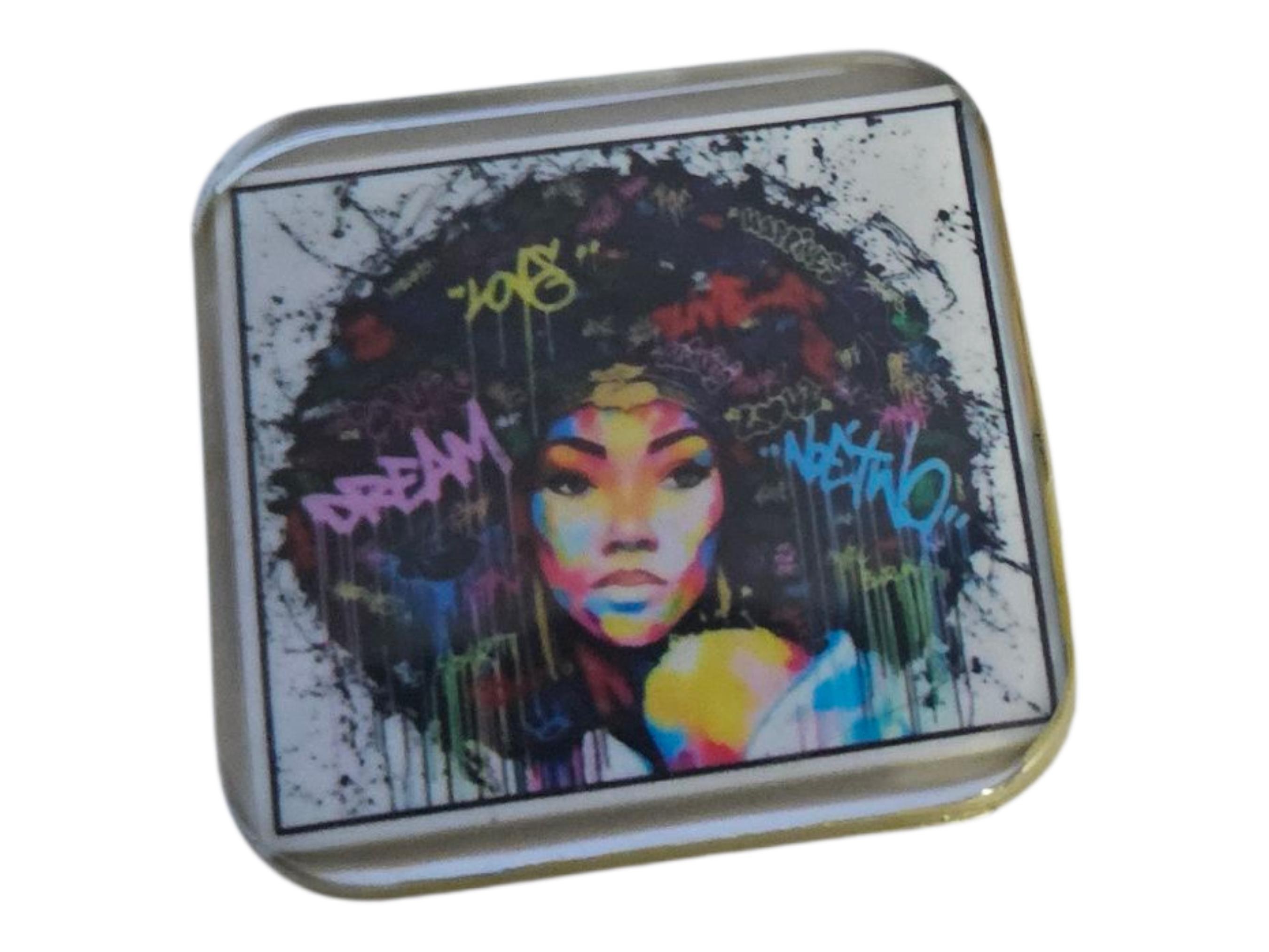 Afrocentric Resin Lapel Pin, Black Woman Brooch, Melanin Statement Pin, Handmade Afro Sisterhood Brooch, Graduation Conference Gift view 2