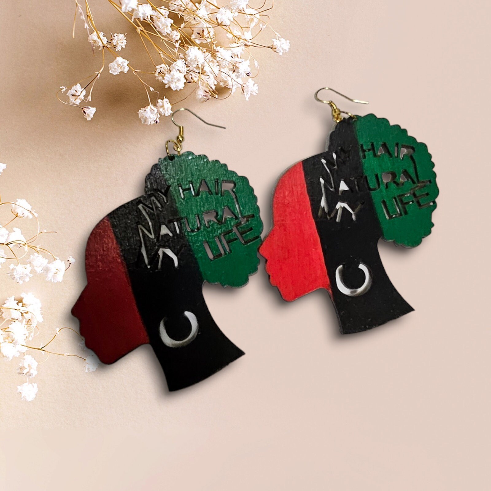 Hand painted Afrocentric woman Silhouette Wood Earrings Africa Wooden Earrings