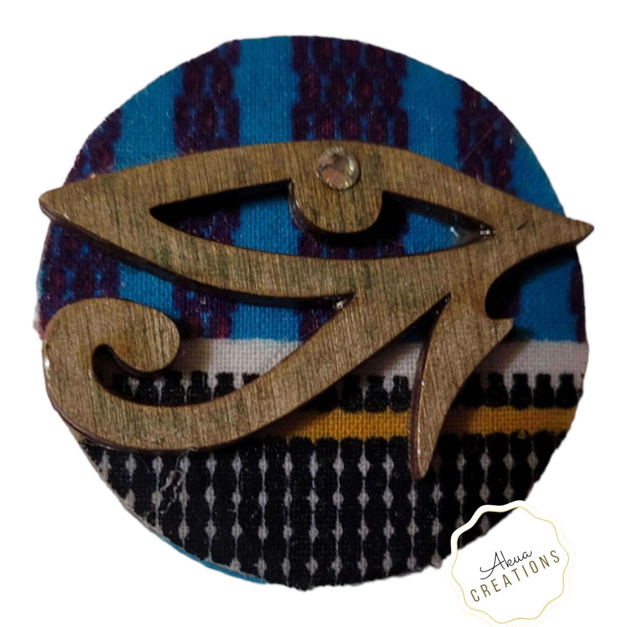 Eyes of Horus Wood Lapel Pin,Afrocentirc Fabric