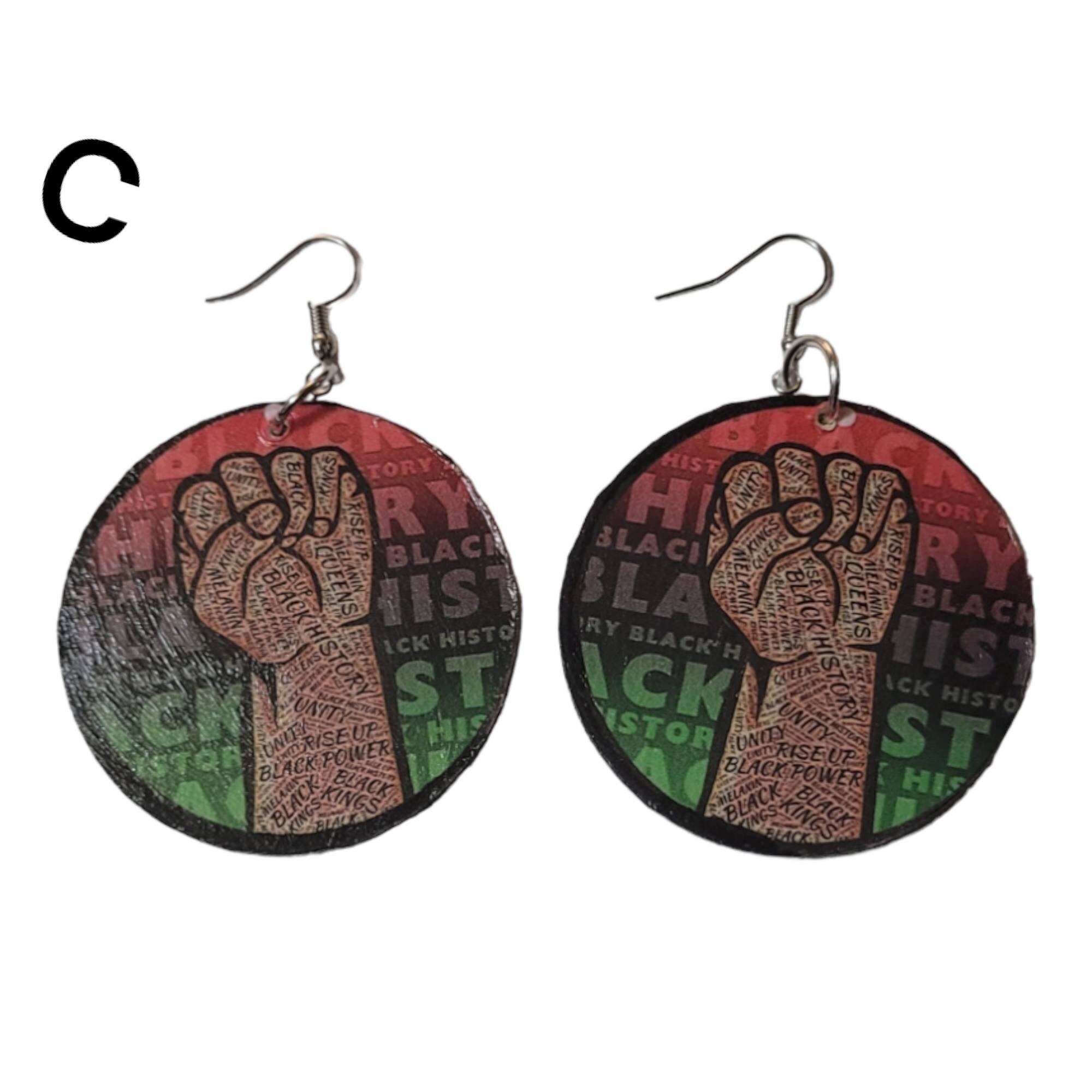 Afrocentric Statement Earrings,Design on both sides Earrings,Paper and Wood,handmade view 3