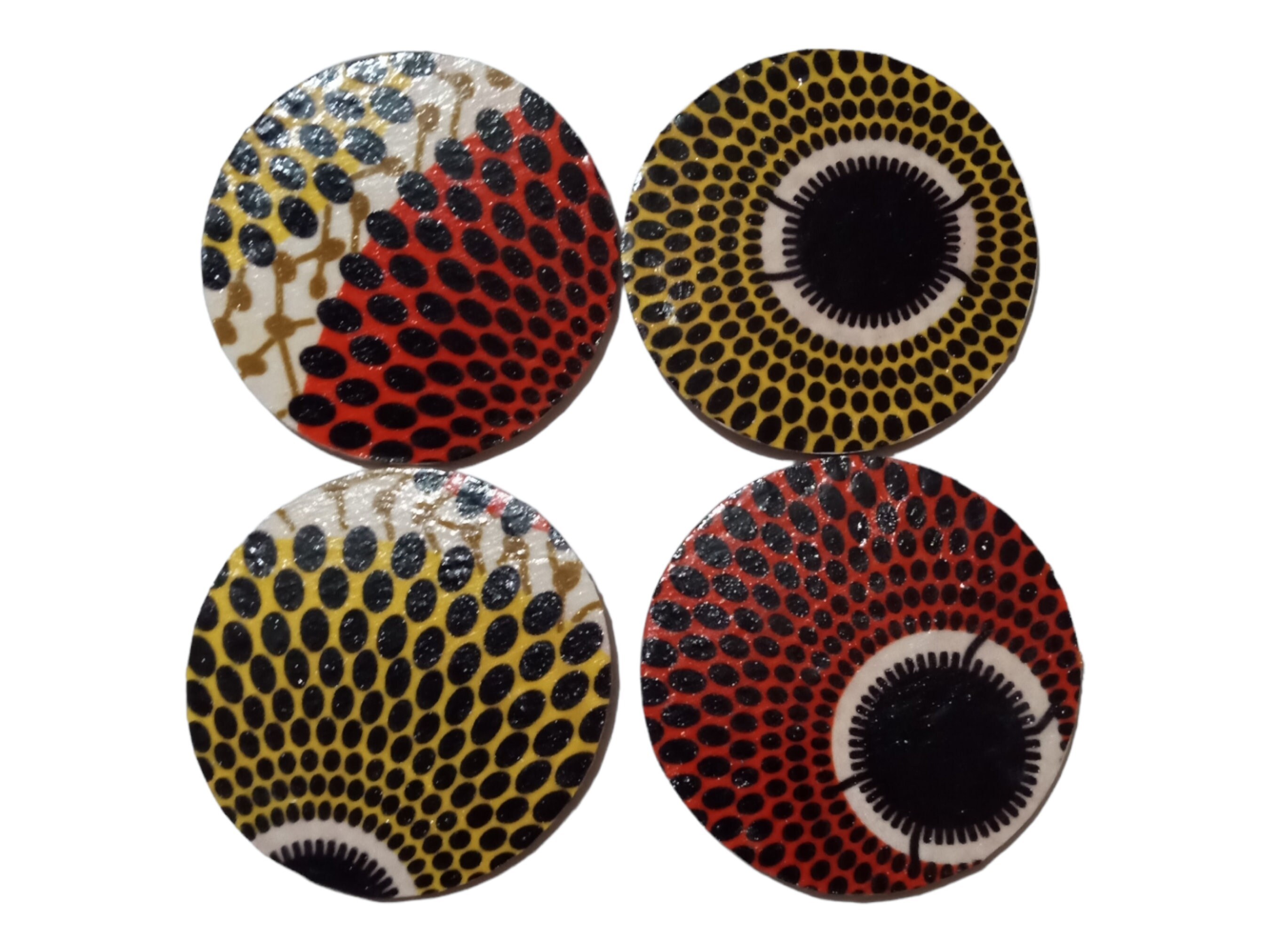 Afrocentric Fabric and Wood Coasters, Set Of four, Home Decor,Round African print coasters view 2