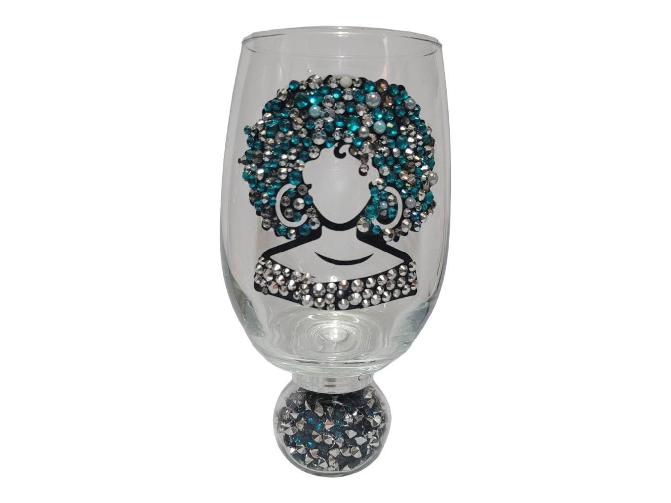Bling Stemless Wine Glass, Black Woman Afrocentric Gift, Melanin Wine Glass, Birthday Gift for Her, Handmade Glitter Wine Cup view 3
