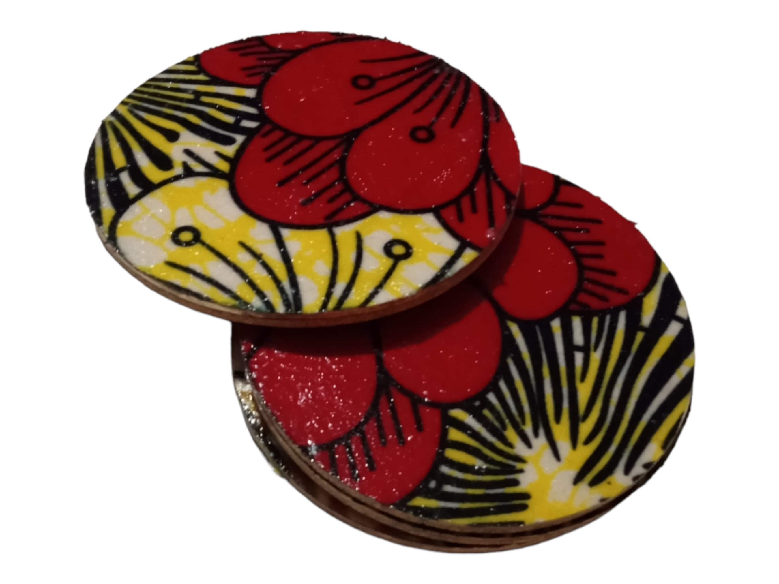 Afrocentric Fabric and Wood Coasters, Set Of four, Home Decor,Round African print coasters