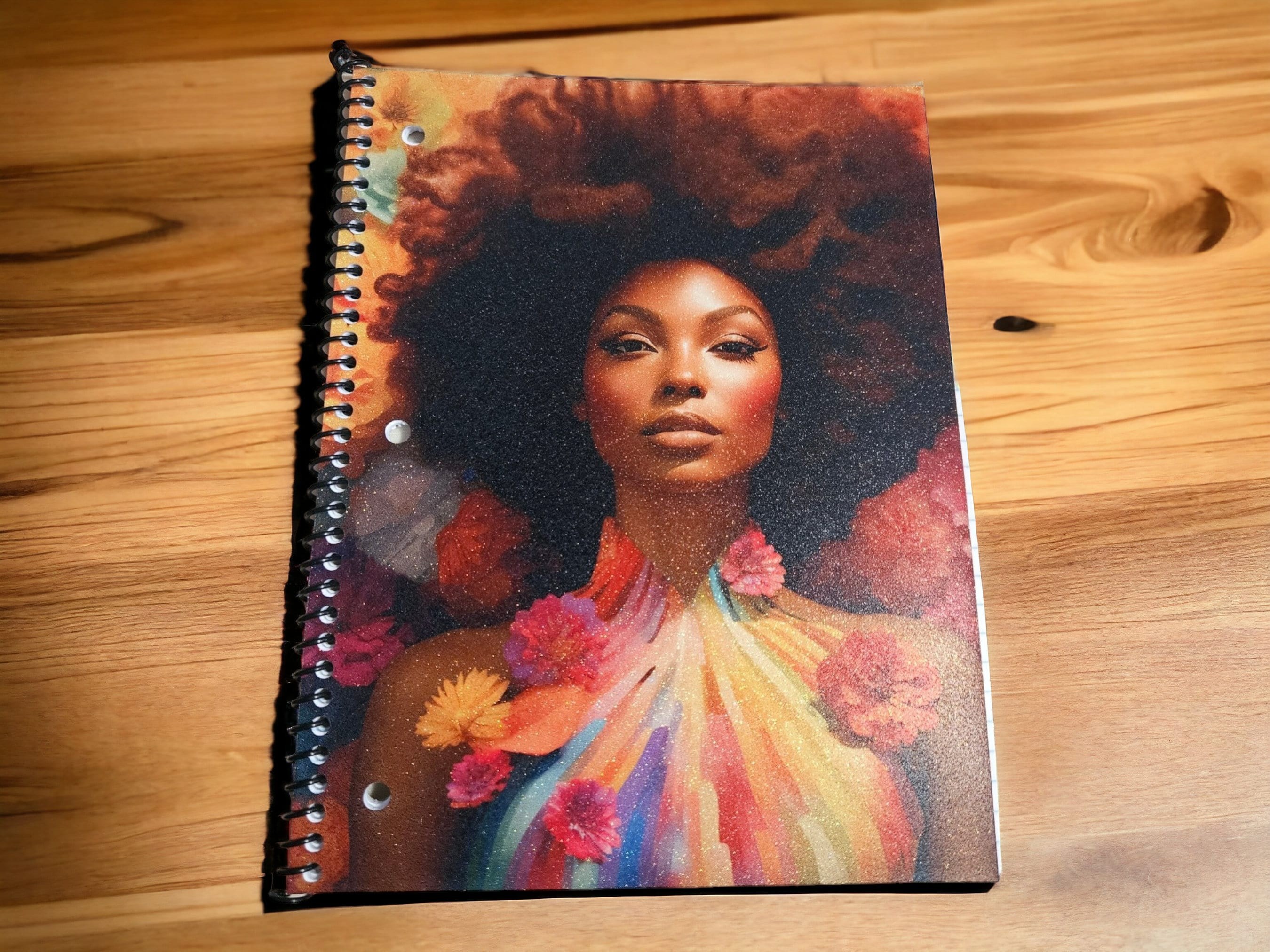 Afrocentric Glitter Cover Spiral Notebook:,Black Girl Magic