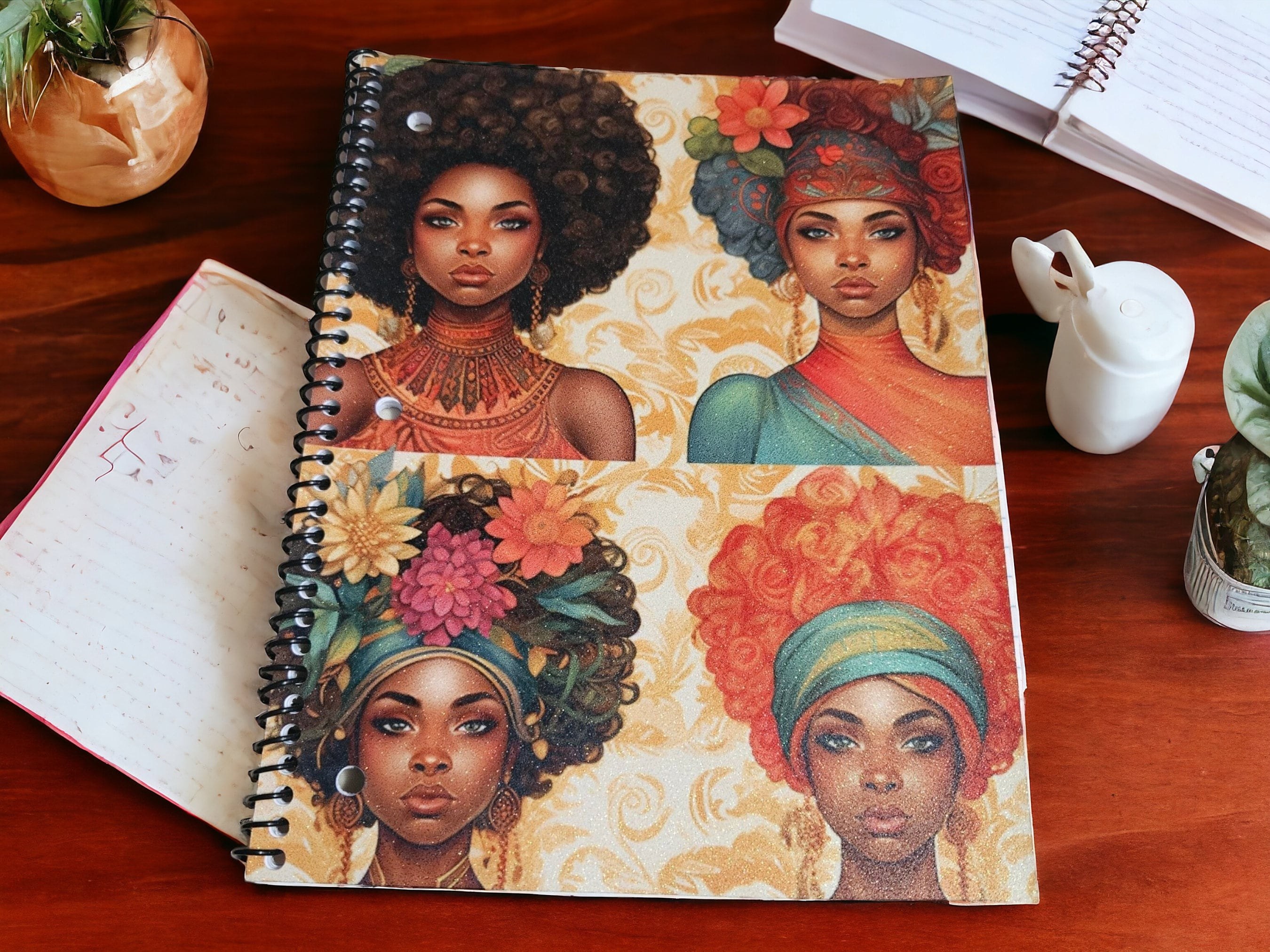 Afrocentric Glitter Cover Spiral Notebook:,Black Girl Magic