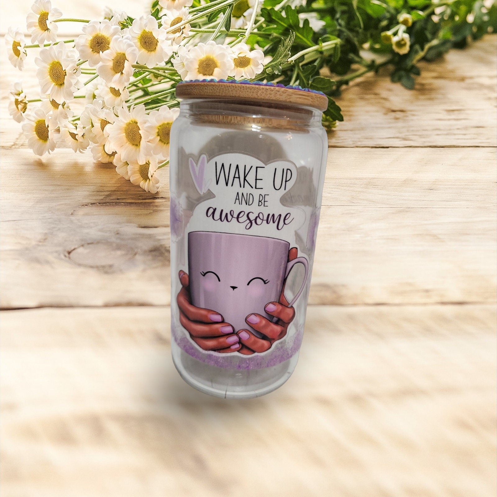 Wake up and be awesome ,BeerCan,Glass,Ice Coffee Glass,Housewarming Gift, Afrocentric, Afro,bling view 2