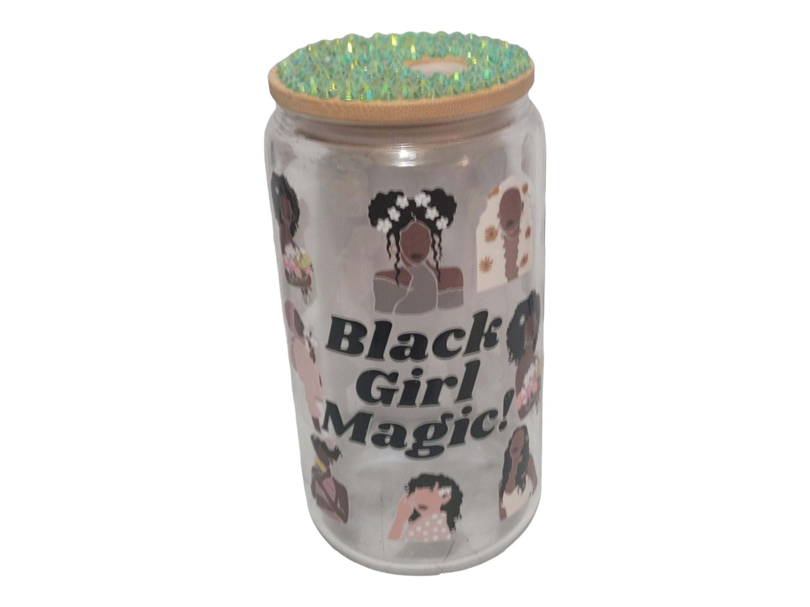 Black Girl Magic ,BeerCan,Glass,Ice Coffee Glass,Housewarming Gift, Afrocentric, Afro view 2