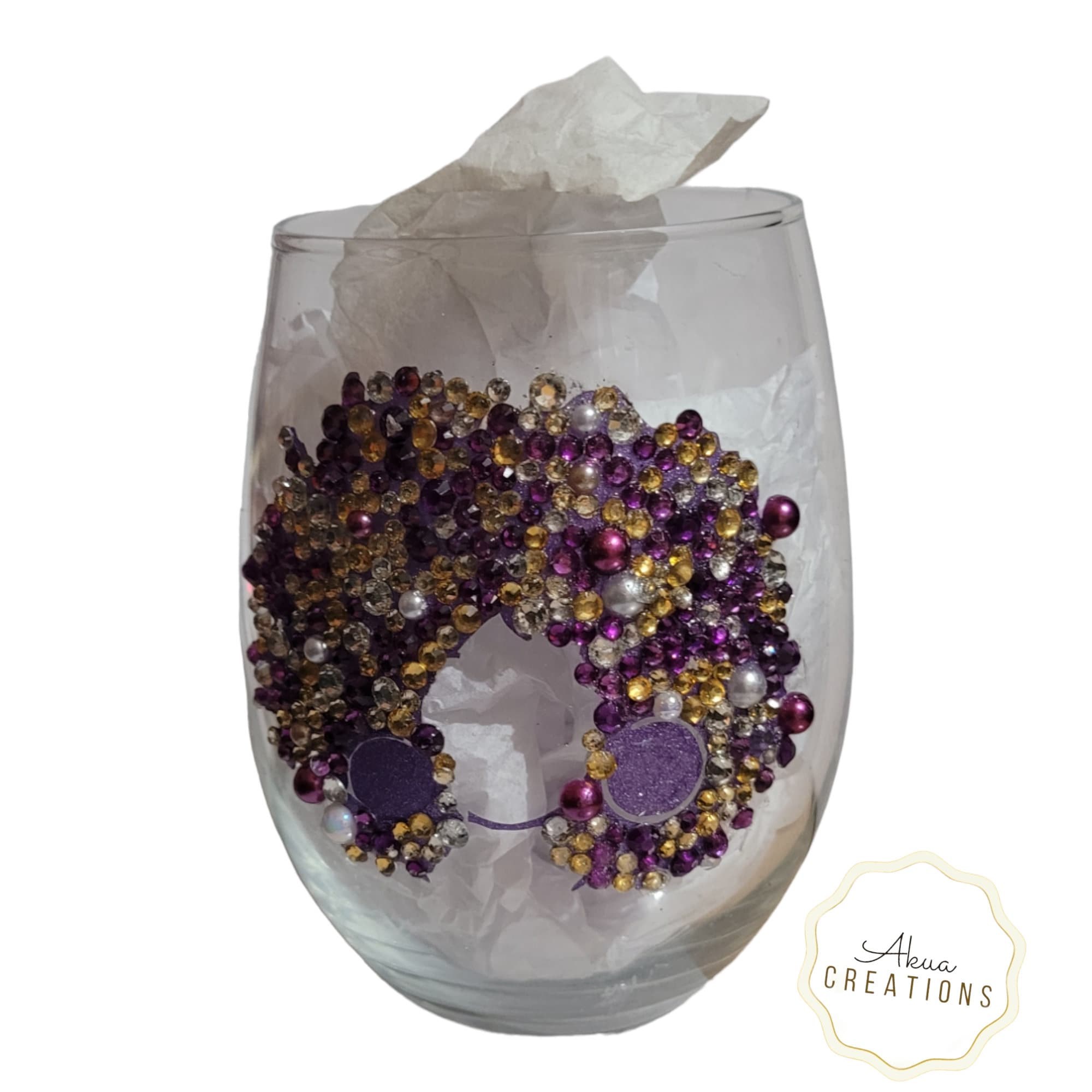 Bling Stemless Wine Glass, Black Woman Afrocentric Gift, Melanin Wine Glass, Birthday Gift for Her, Handmade Glitter Wine Cup