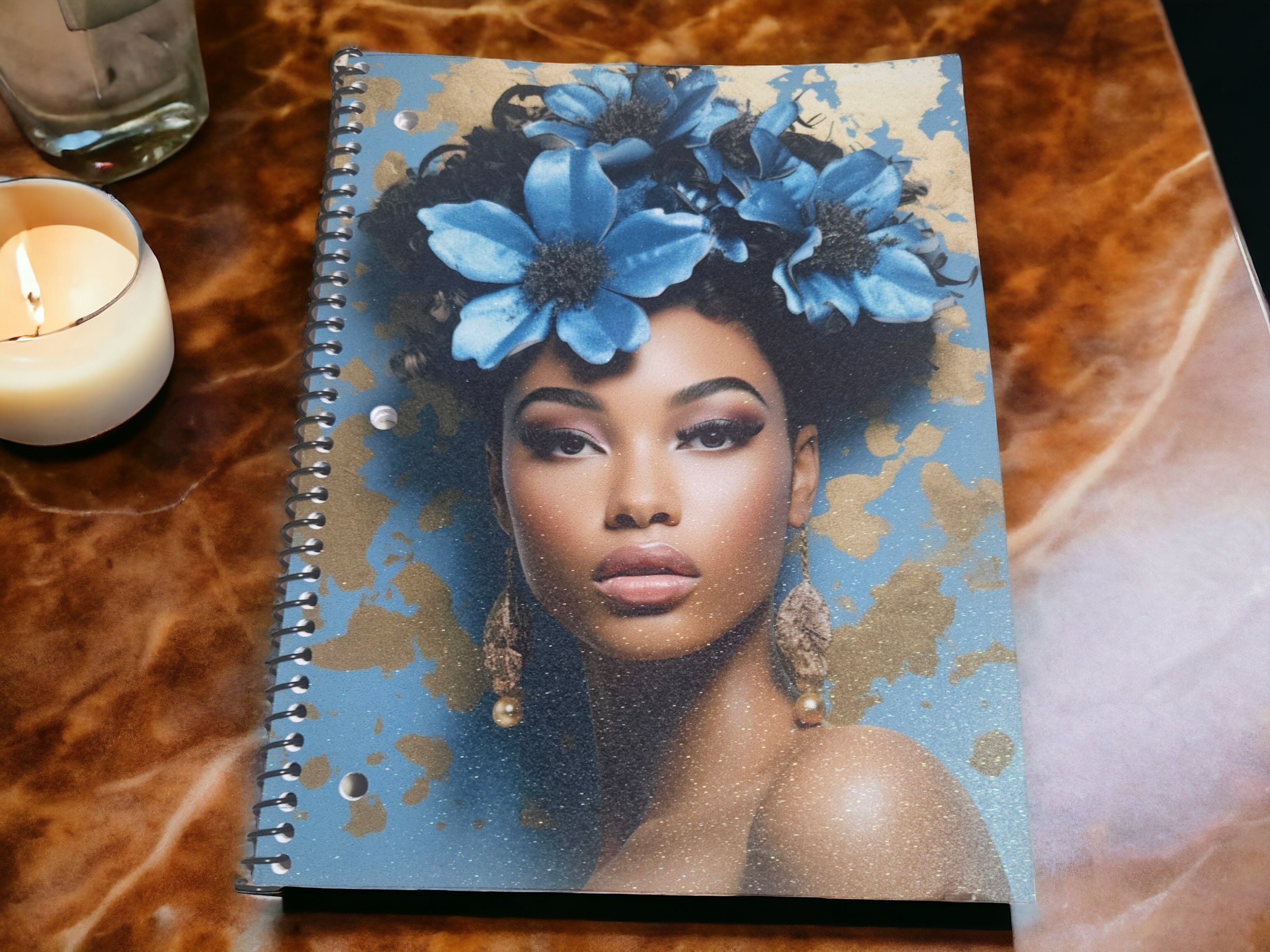 Afrocentric Glitter Cover Spiral Notebook:,Black Girl Magic