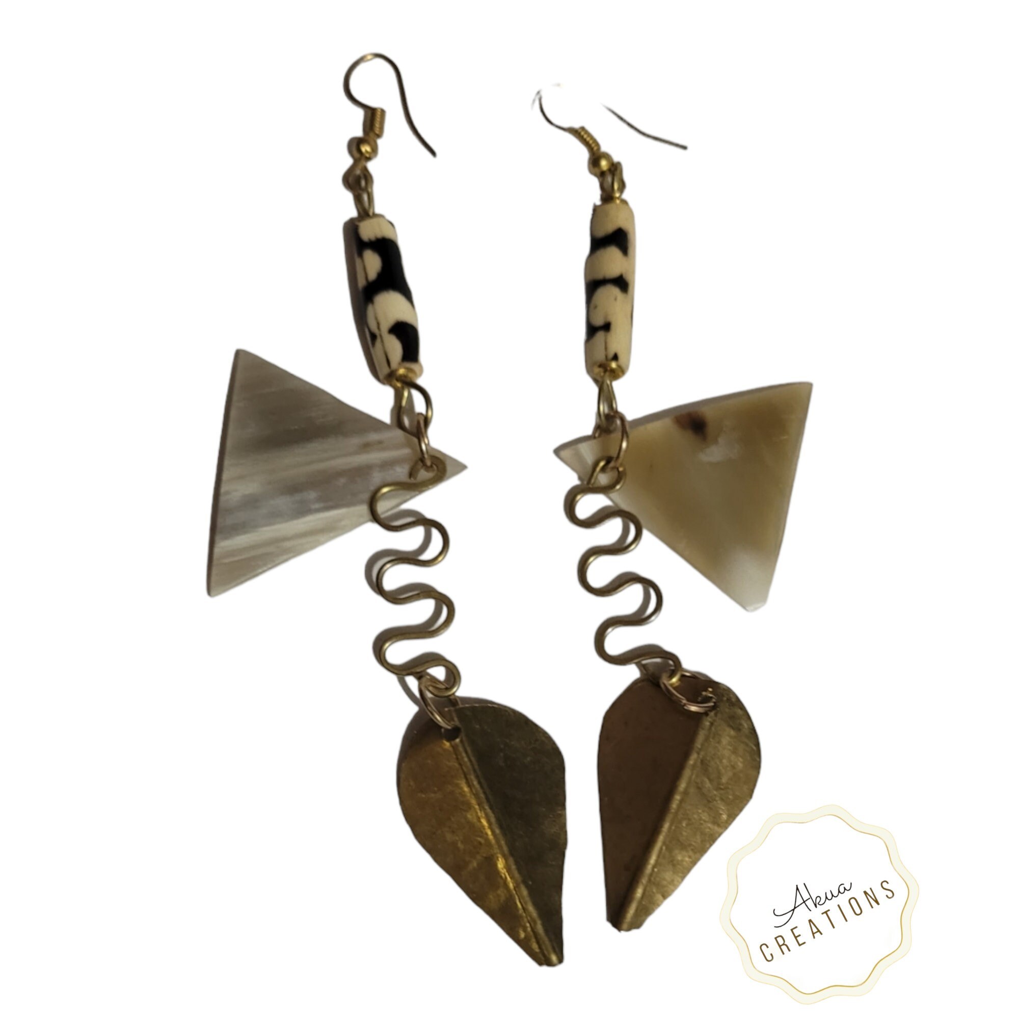 Afican Bead And Brass Earrings ,Tribal Earring | Dangle Brass Earring view 2