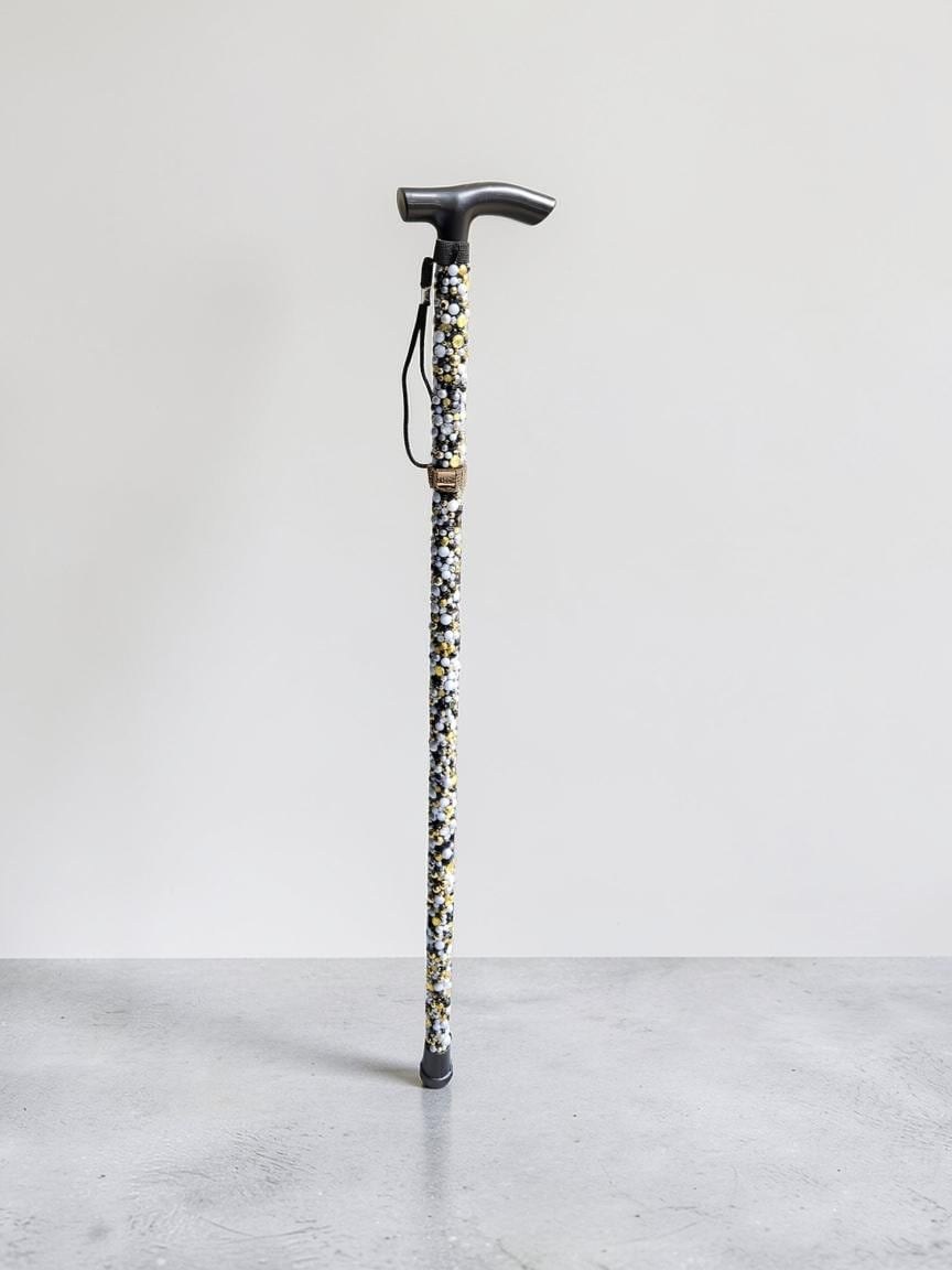 Sparkly Rhinestone Walking Cane, Foldable Fashion Accessory for Women Black white and Gold Pearls