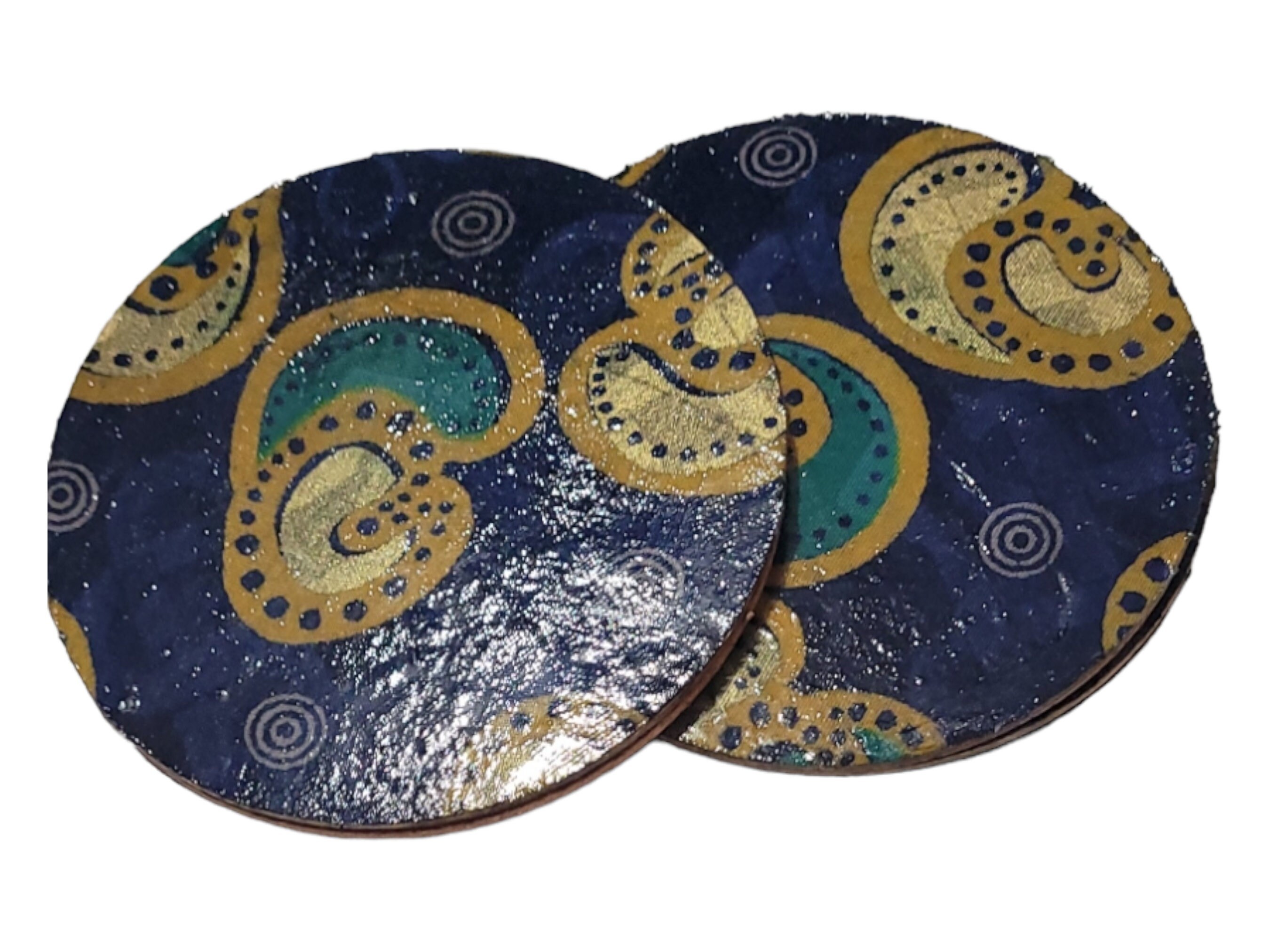 Afrocentric Fabric and Wood Coasters, Set Of four, Home Decor,Round African print coasters view 2