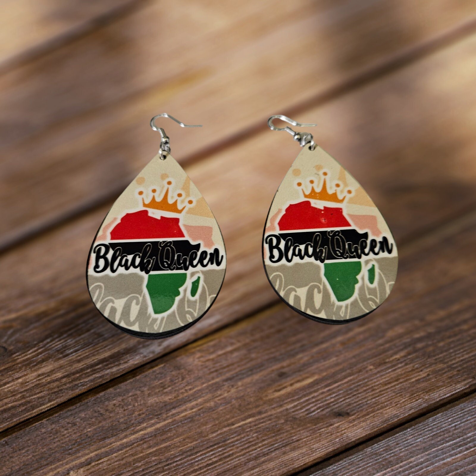 Black Queen ,Afrocentric earrings, African prints Black Girl Magic,Teardrop Earrings view 2