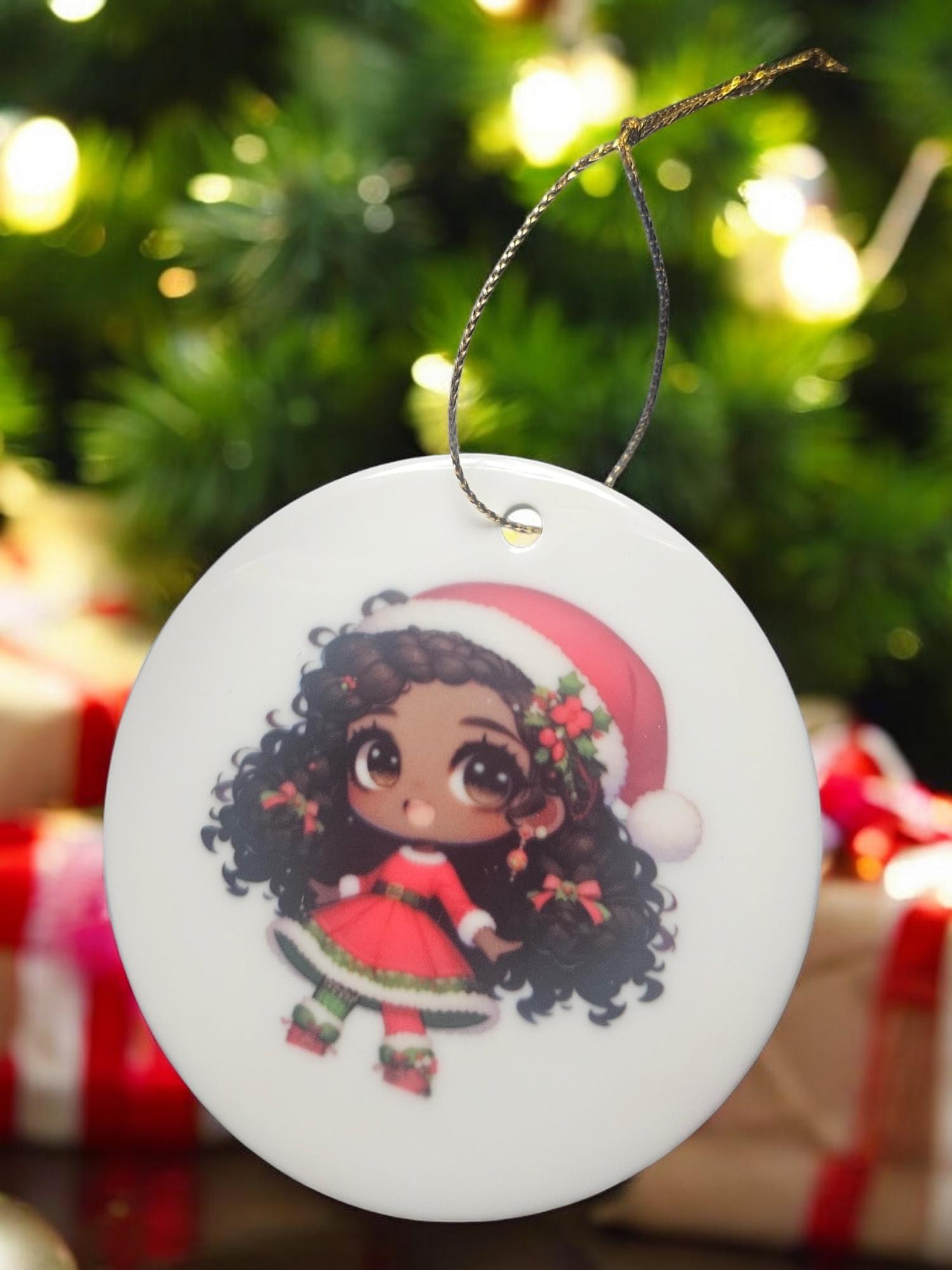 Handcrafted Ceramic Christmas Ornaments - Unique Holiday Decorations Afro American Christmas ornament view 3