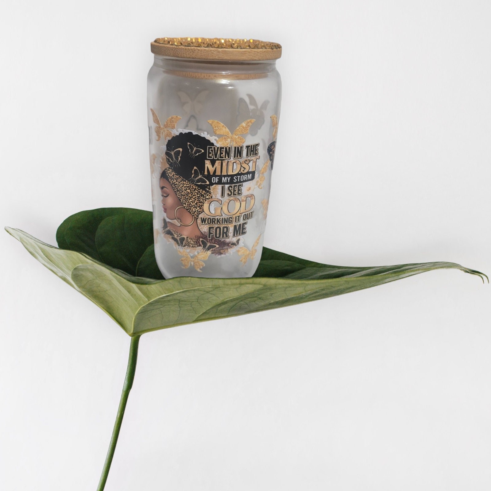 Inspirational,motivational,Glass Tumbler ,BeerCan,Glass,Ice Coffee Glass,Housewarming Gift, Afrocentric, Afro view 2