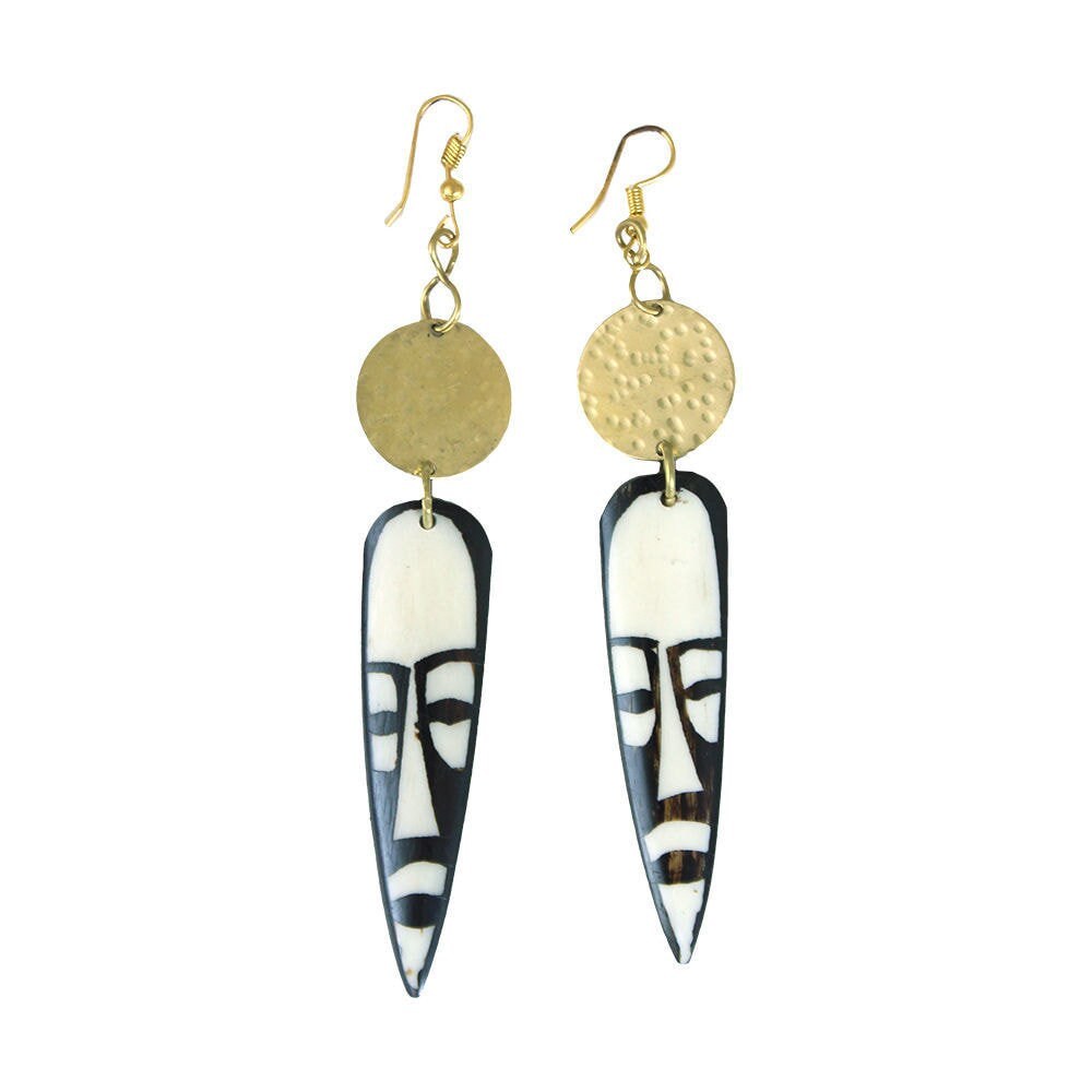 Mask And Brass Earrings ,Tribal Mask Earring | Dangle Brass Earring