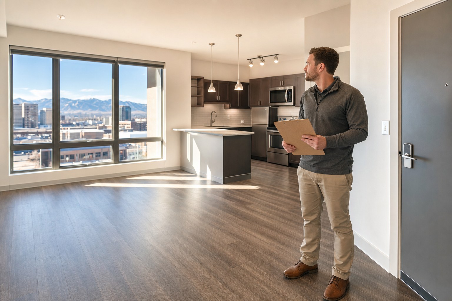 Property manager checking a vacant apartment before turnover