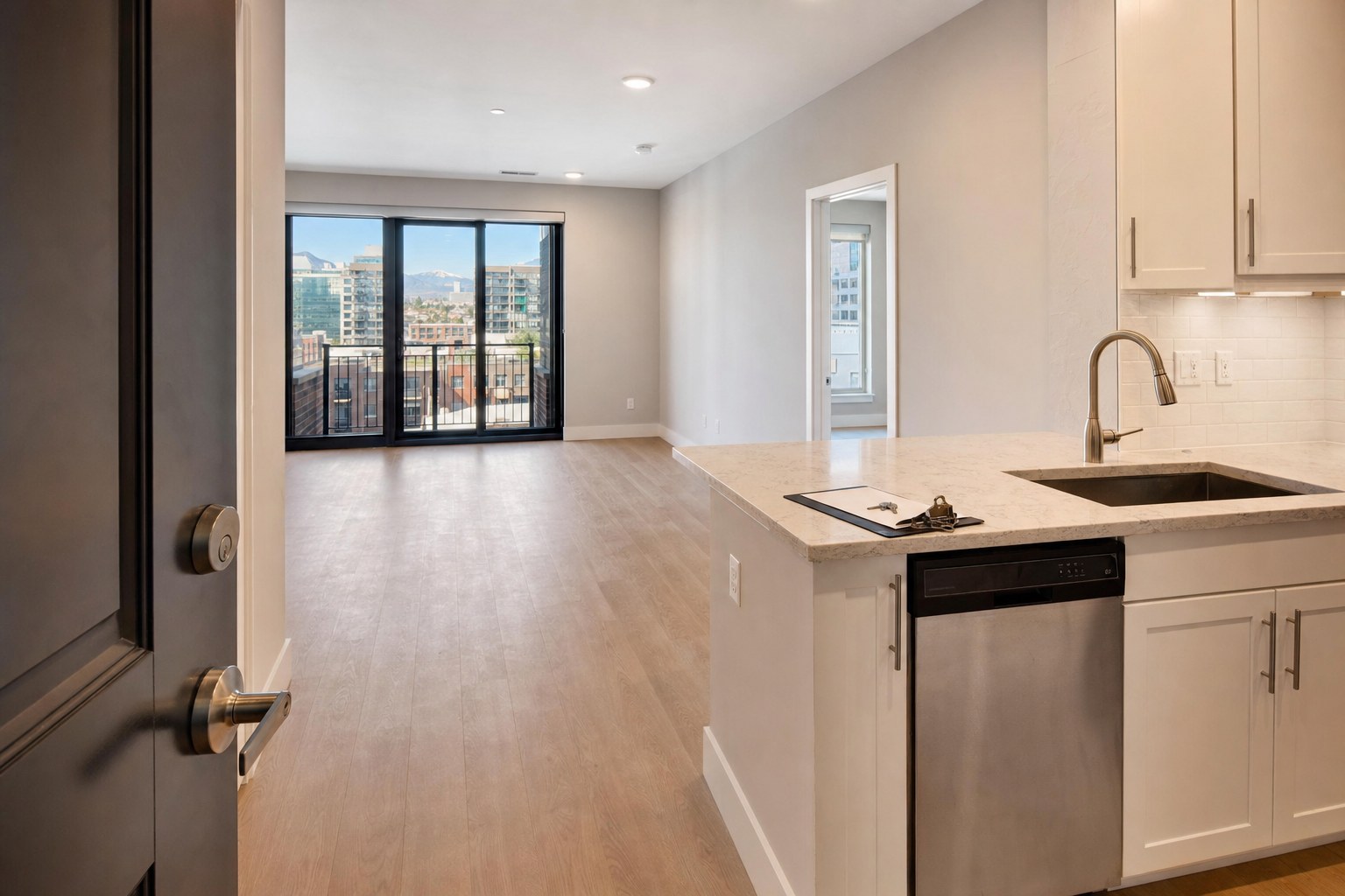 Clean vacant apartment viewed from the entry