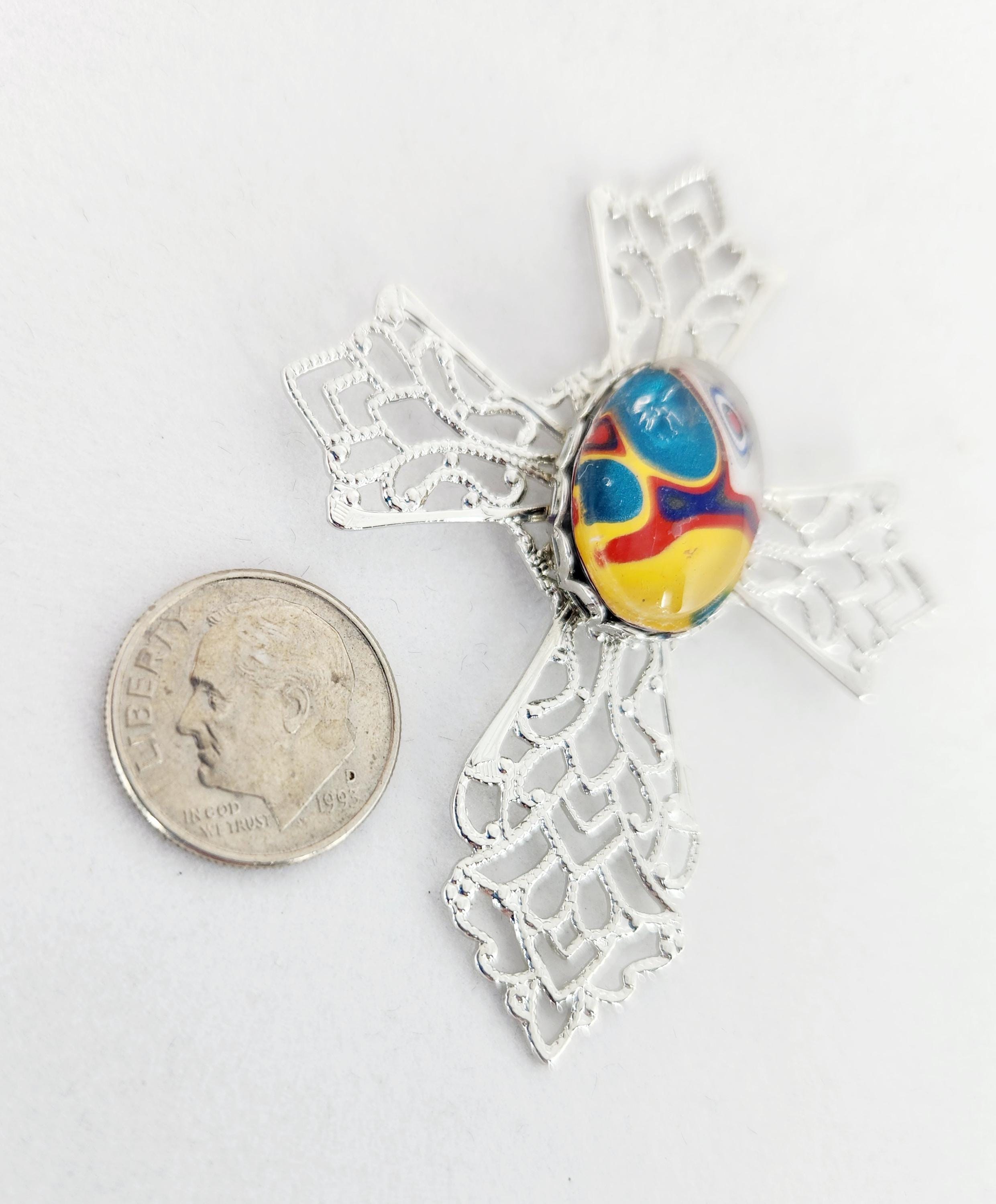 Fordite Silver Tone Cross Cabochon, Necklace, Pendant, Religious Gift, view 4