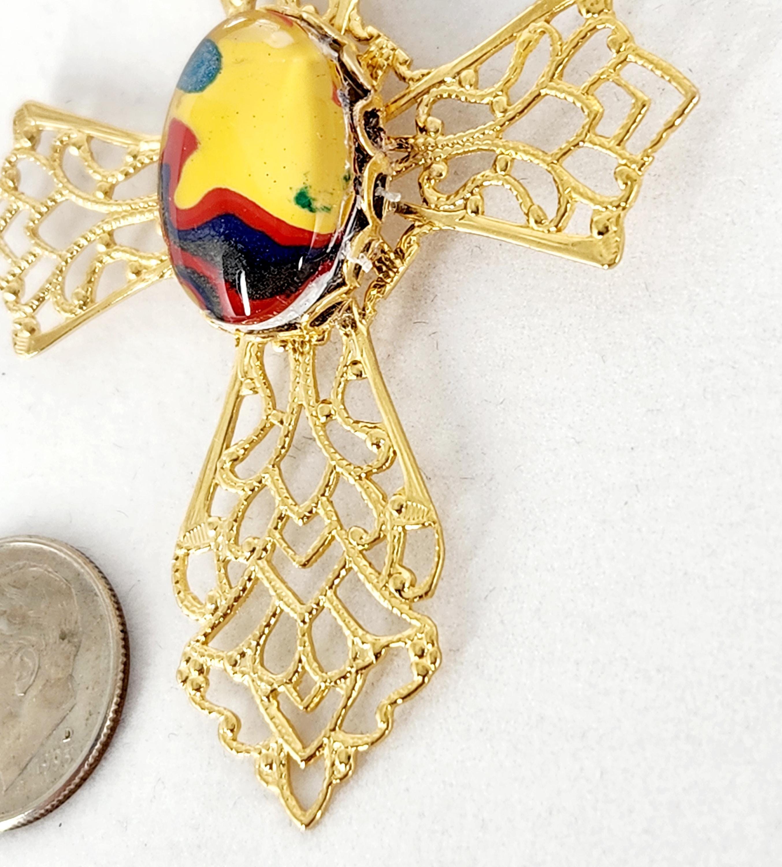 Fordite Gold Cross with Cabochon: Religious Jewelry, Necklace, Pendant, Religious Gift, view 3