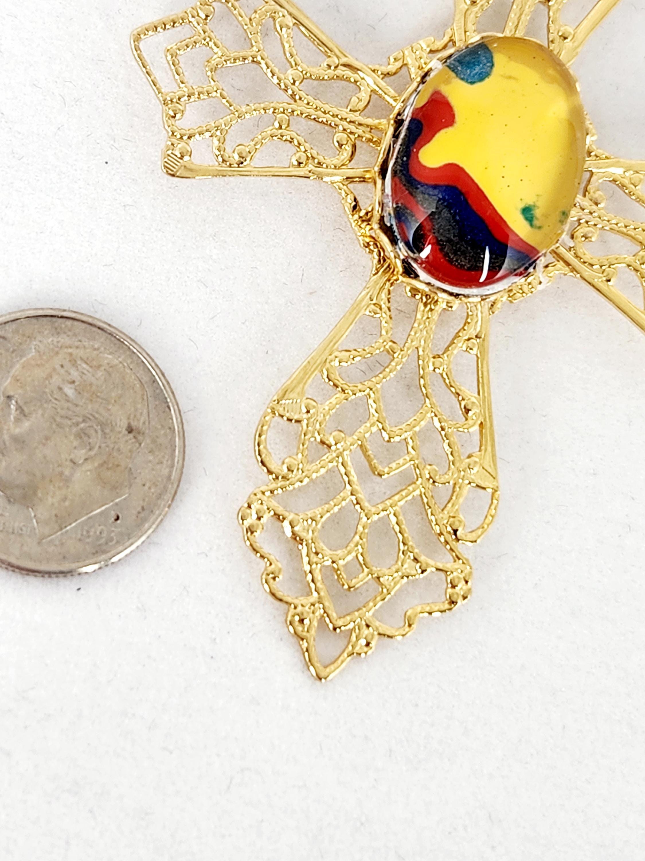 Fordite Gold Cross with Cabochon: Religious Jewelry, Necklace, Pendant, Religious Gift, view 4