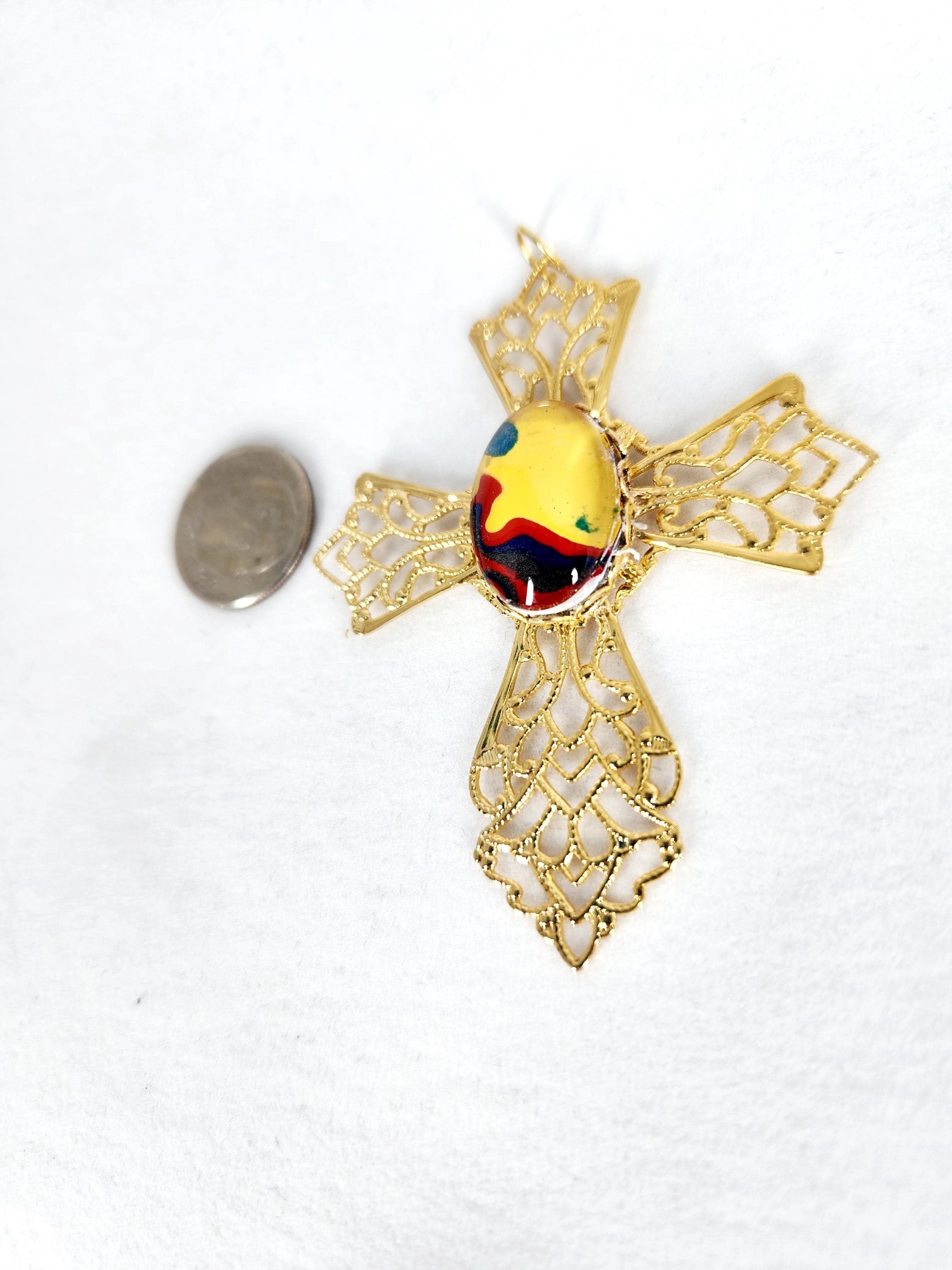 Fordite Gold Cross with Cabochon: Religious Jewelry, Necklace, Pendant, Religious Gift, view 7