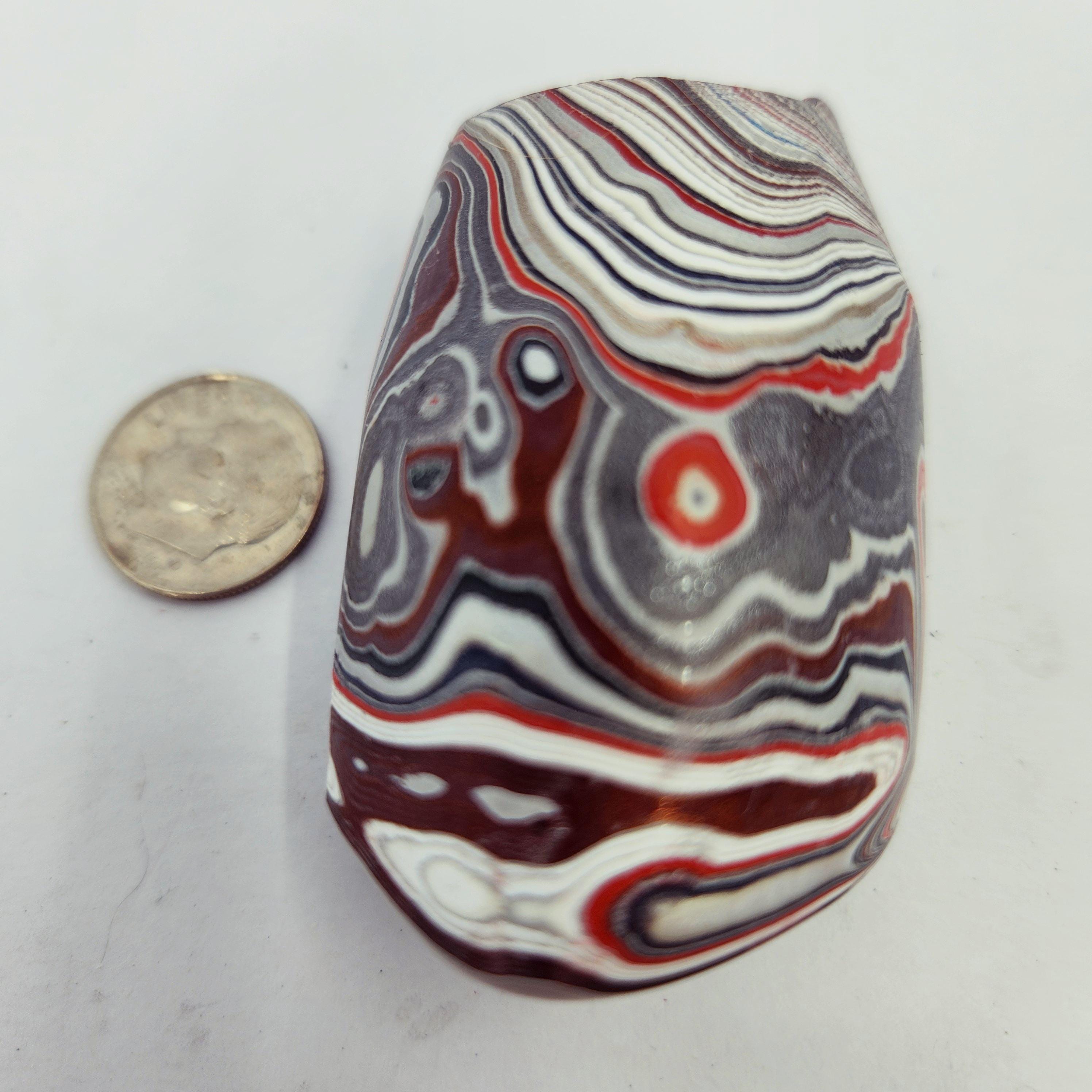 Fordite, Red, White, White, Gray and Silver and Black, view 3